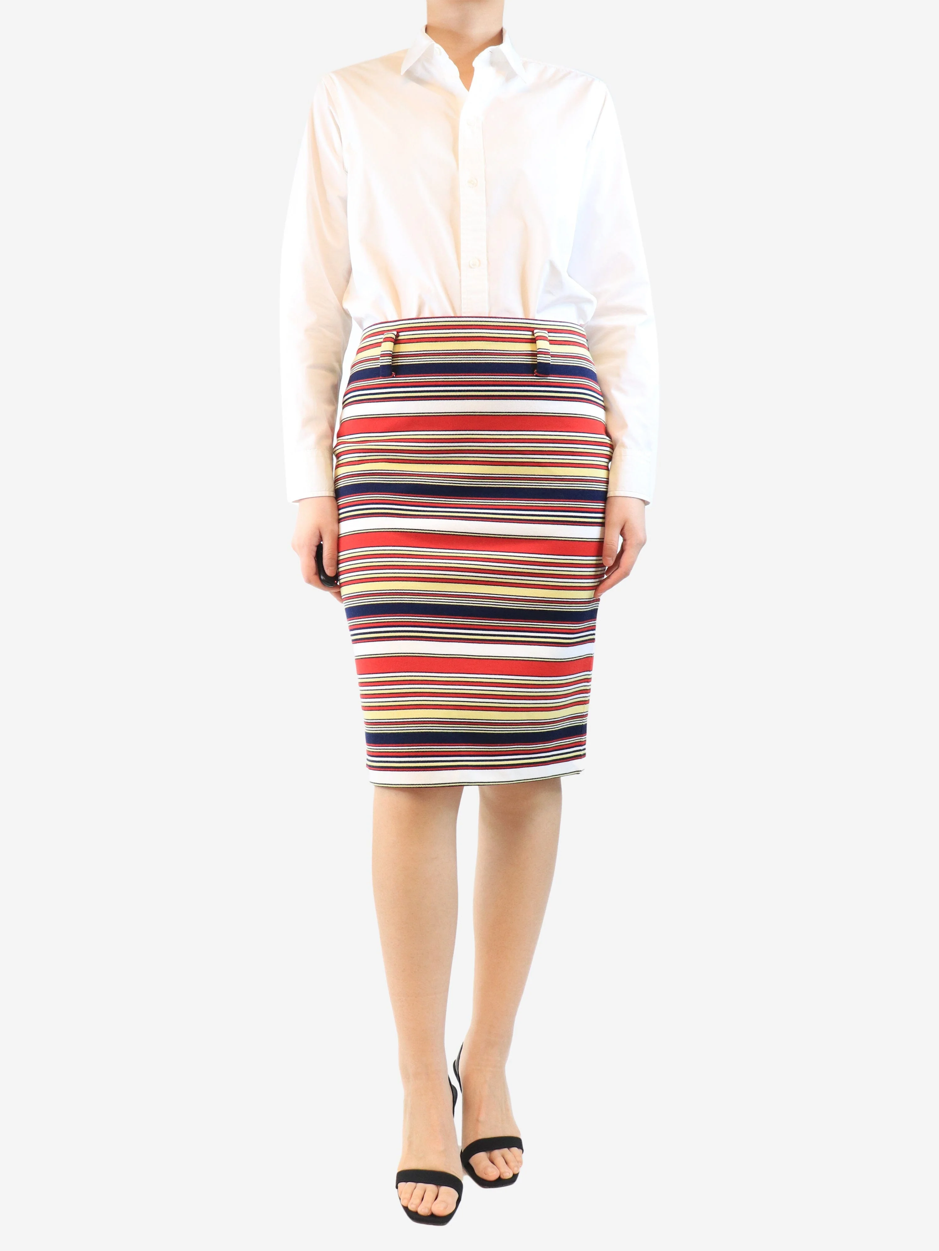 Multicolour striped midi skirt - size UK 12 - Image 2