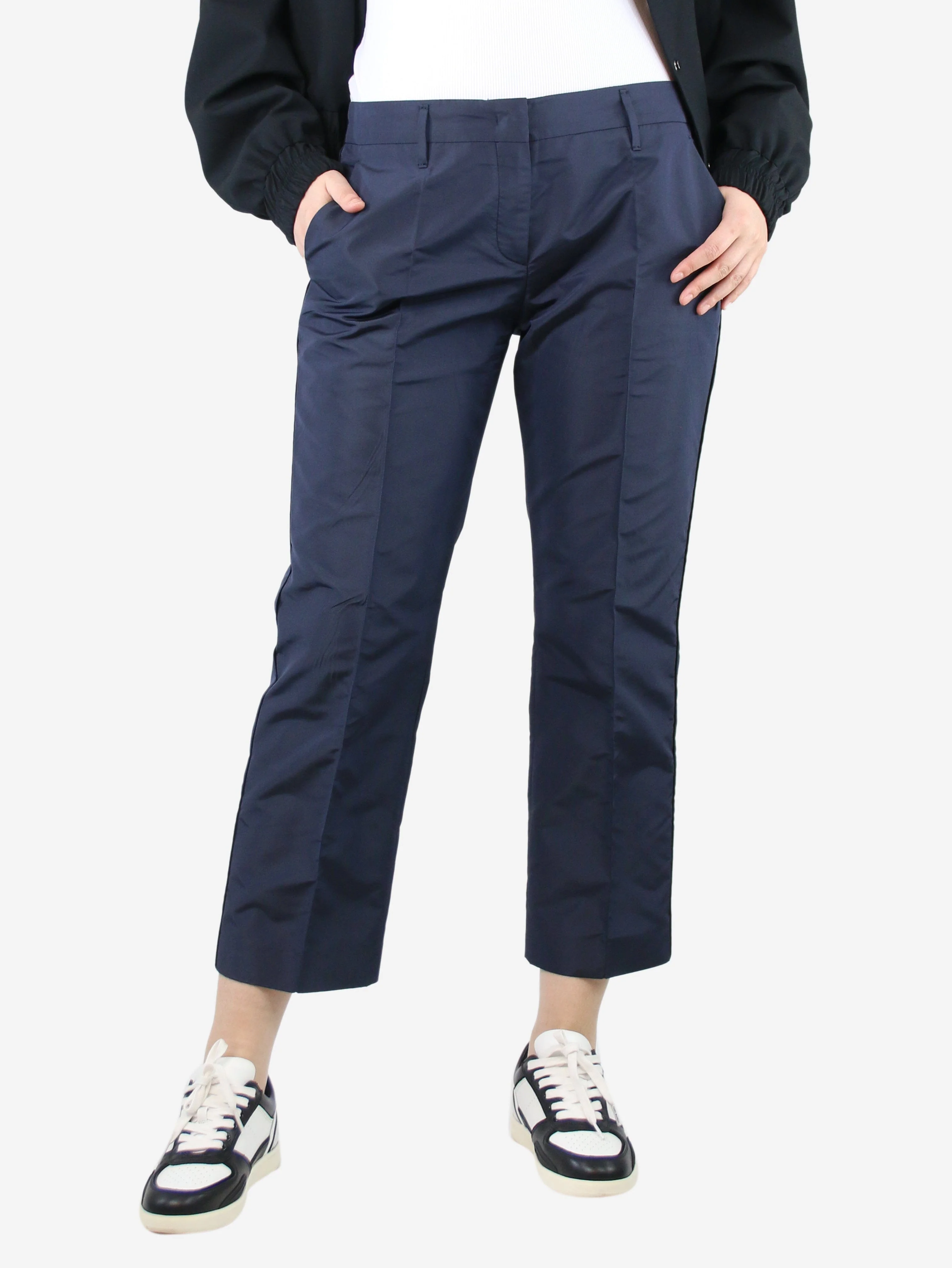 Navy blue silk-blend trousers - size UK 12