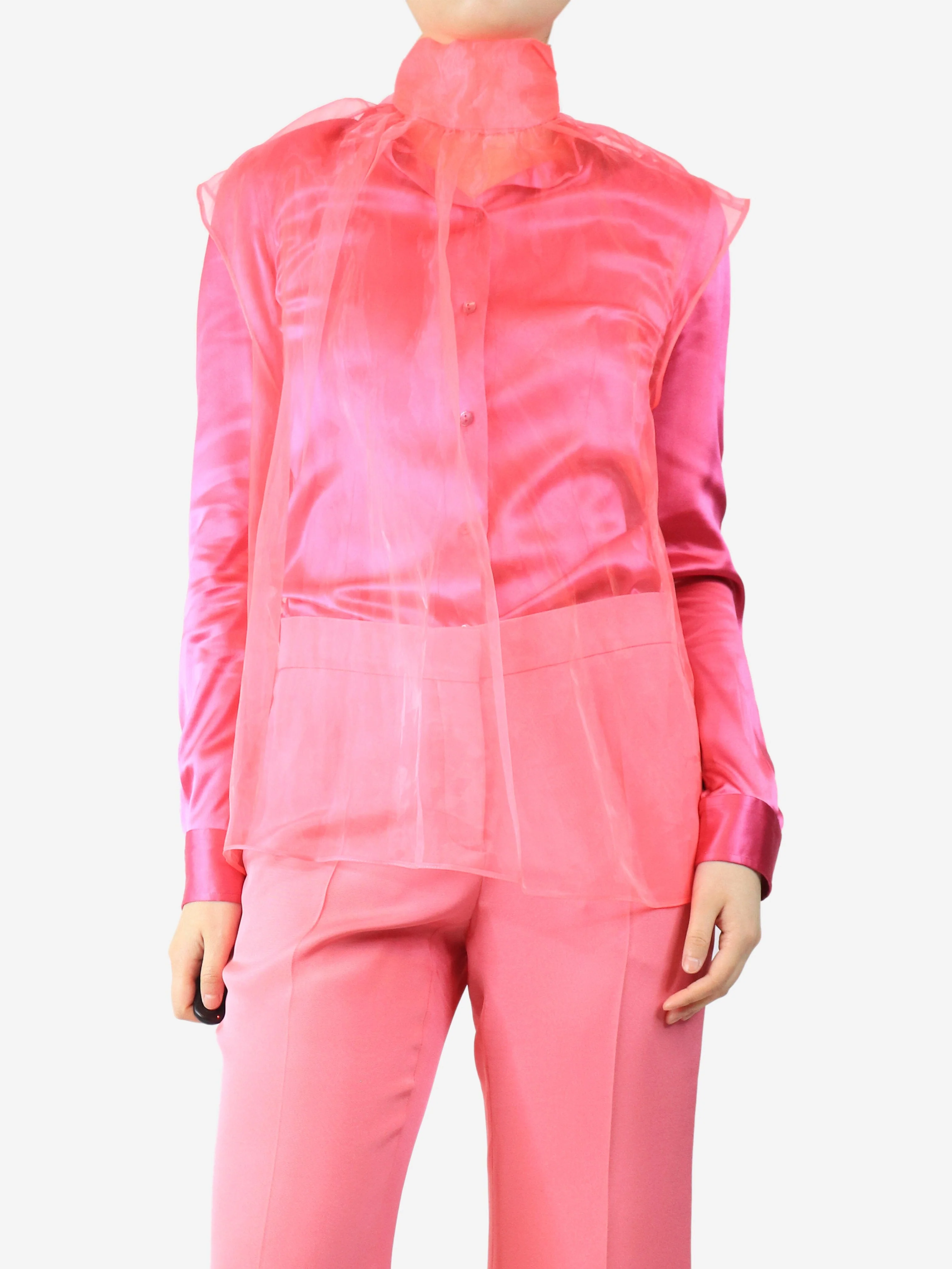 Neon pink silk sleeveless blouse - size UK 8