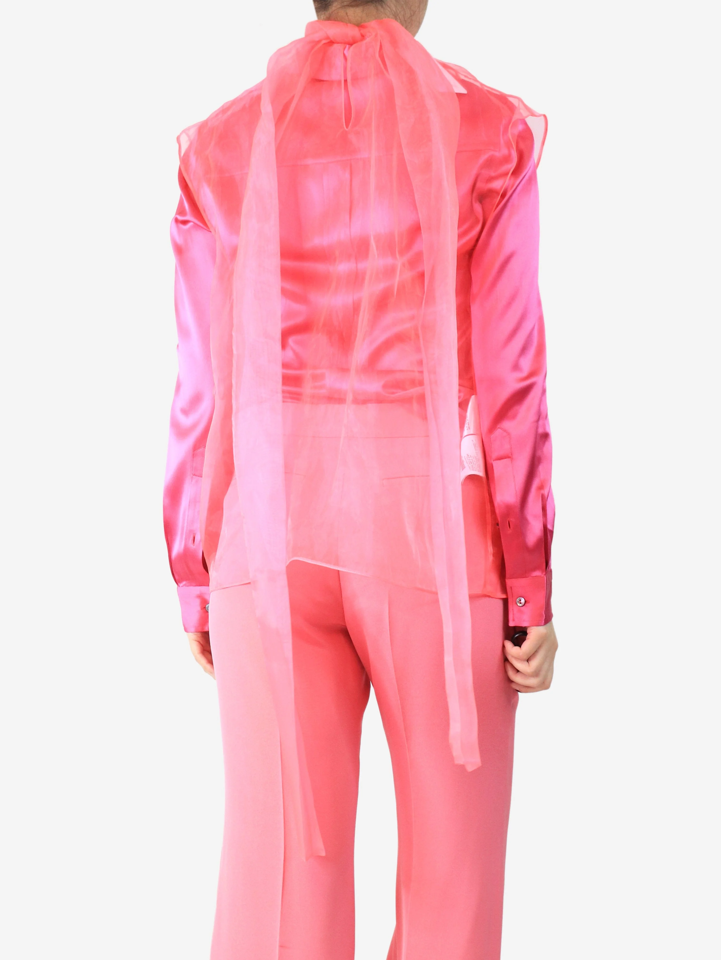Neon pink silk sleeveless blouse - size UK 8 - Image 2