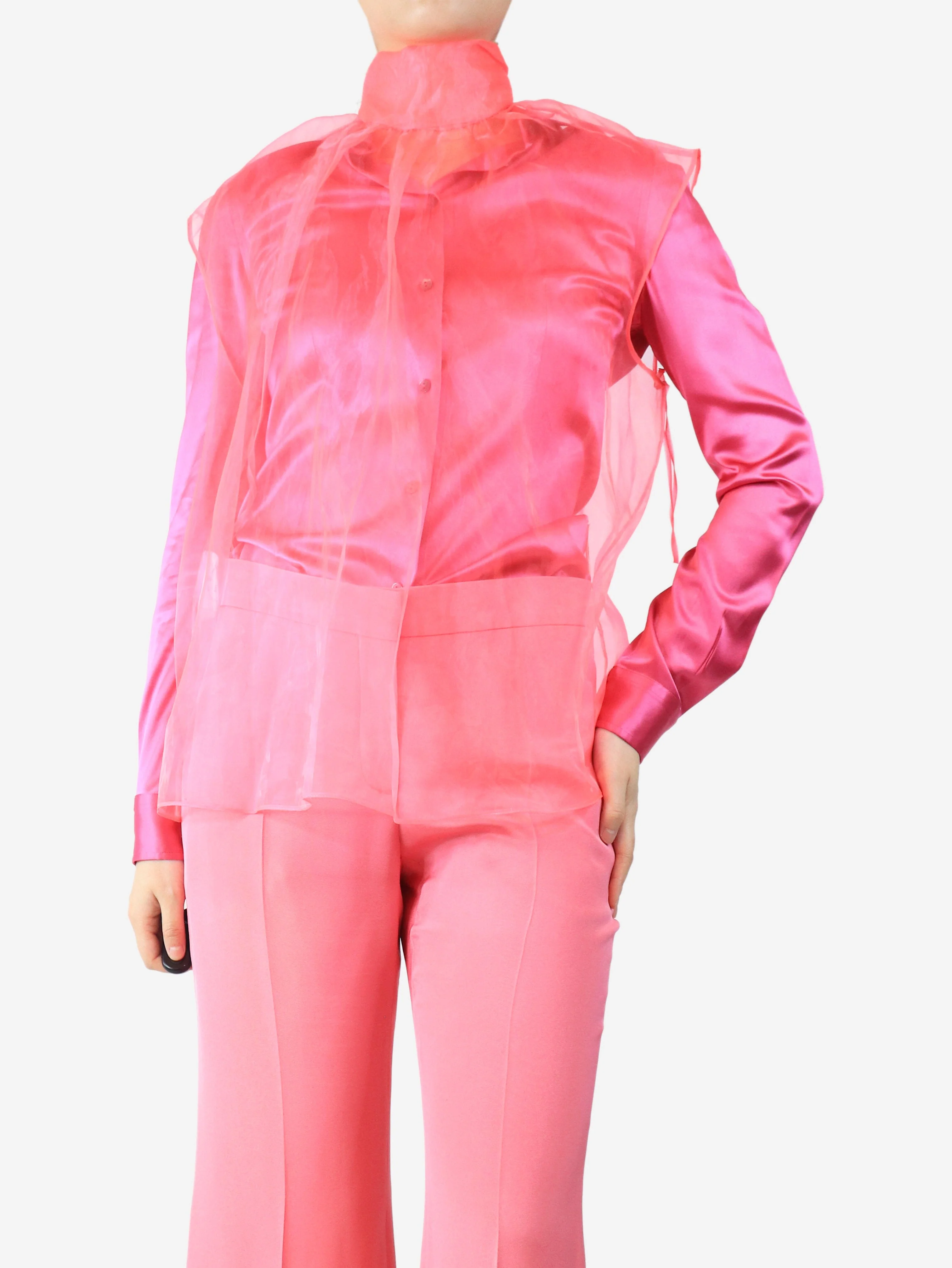 Neon pink silk sleeveless blouse - size UK 8 - Image 3
