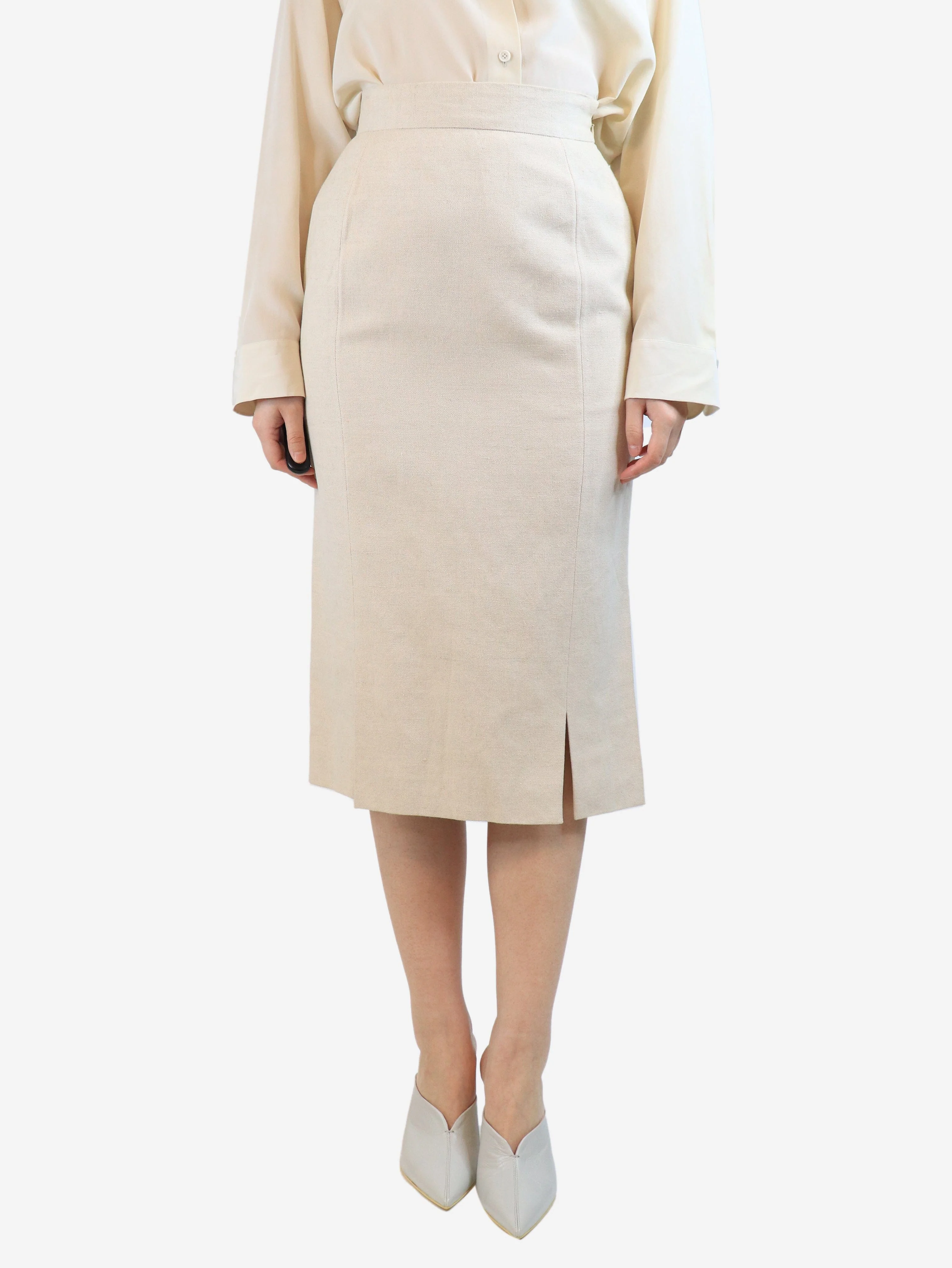 Neutral linen midi skirt - size UK 10