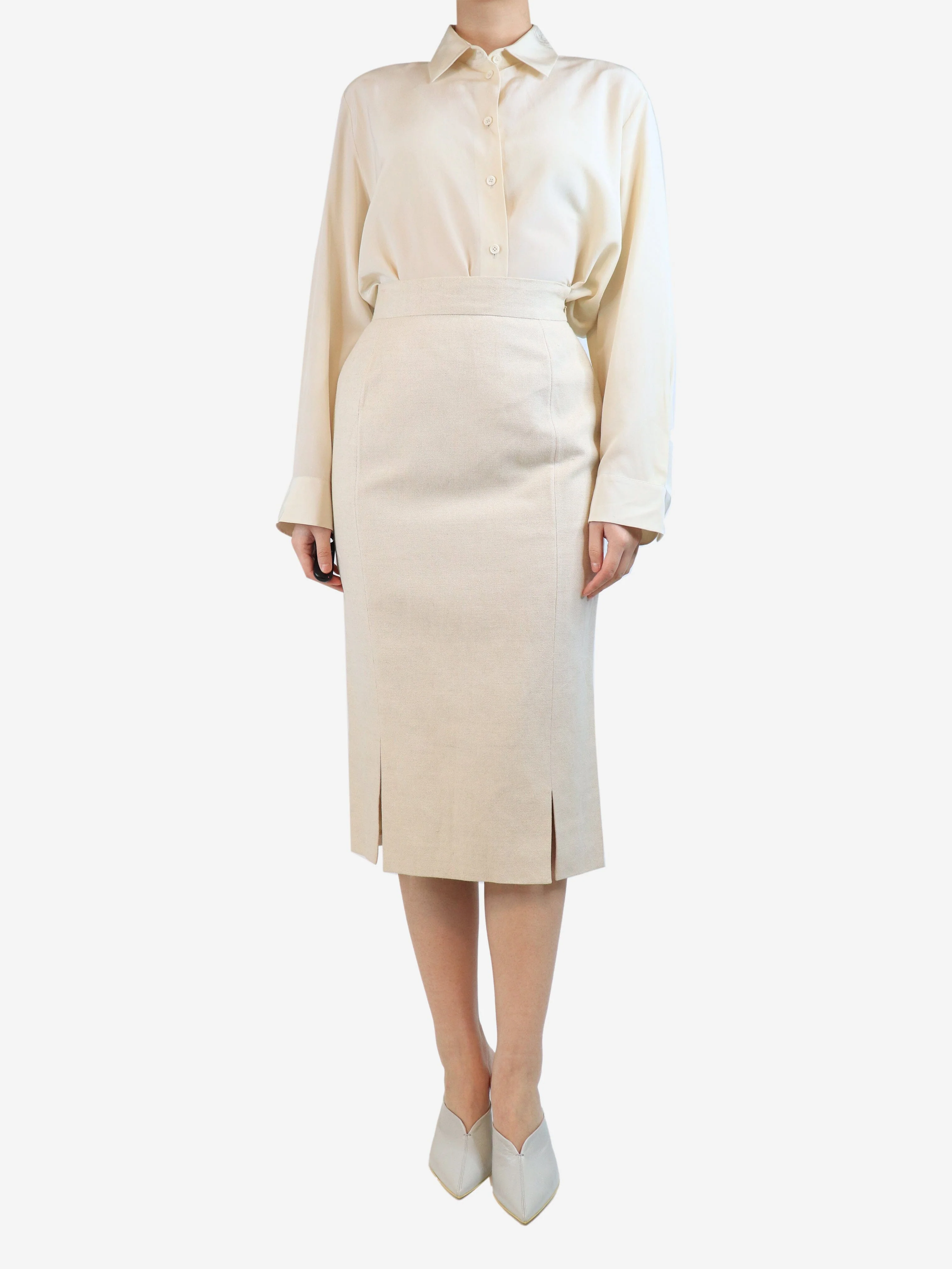 Neutral linen midi skirt - size UK 10 - Image 2