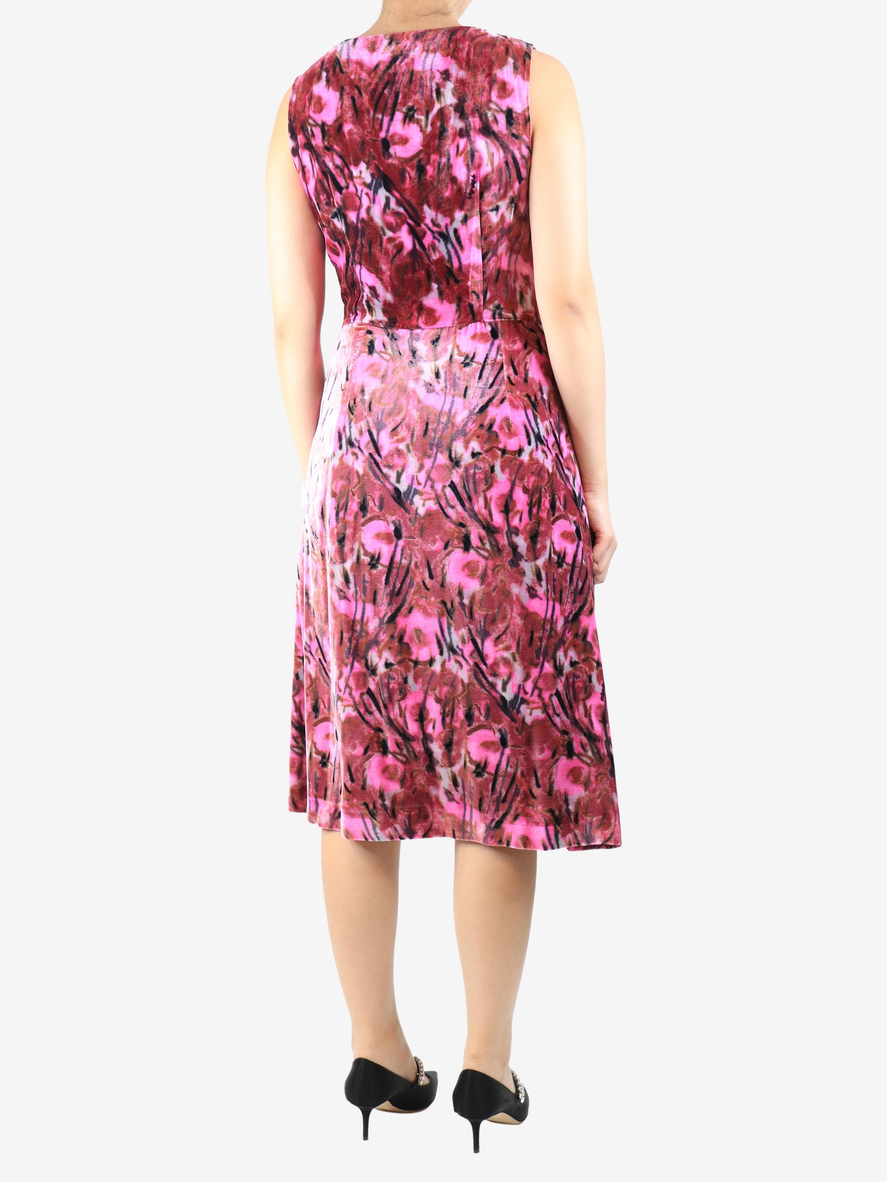 Pink sleeveless velvet midi dress - size UK 10 - Image 3