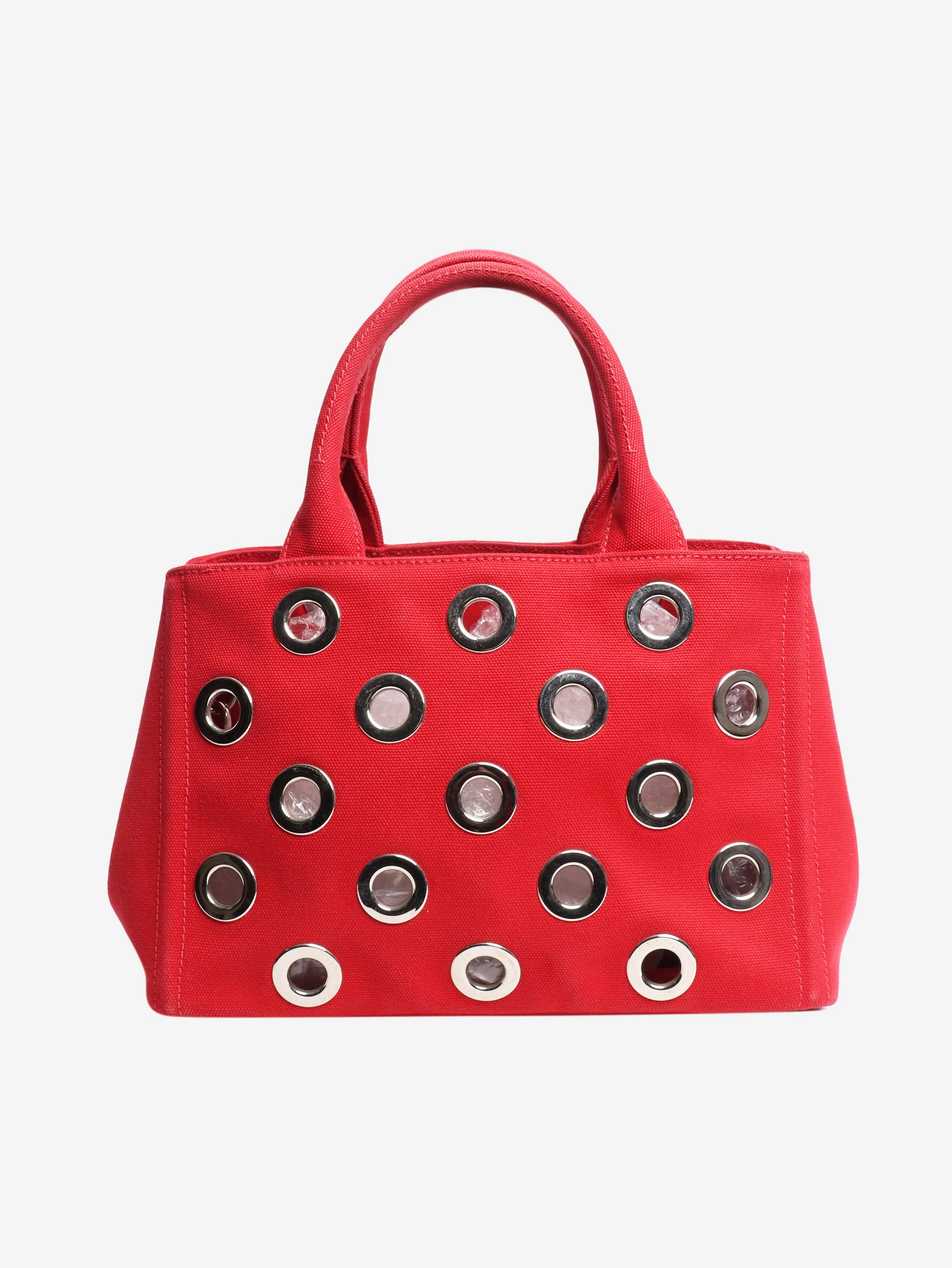 Red canvas eyelet 2way tote - Image 3
