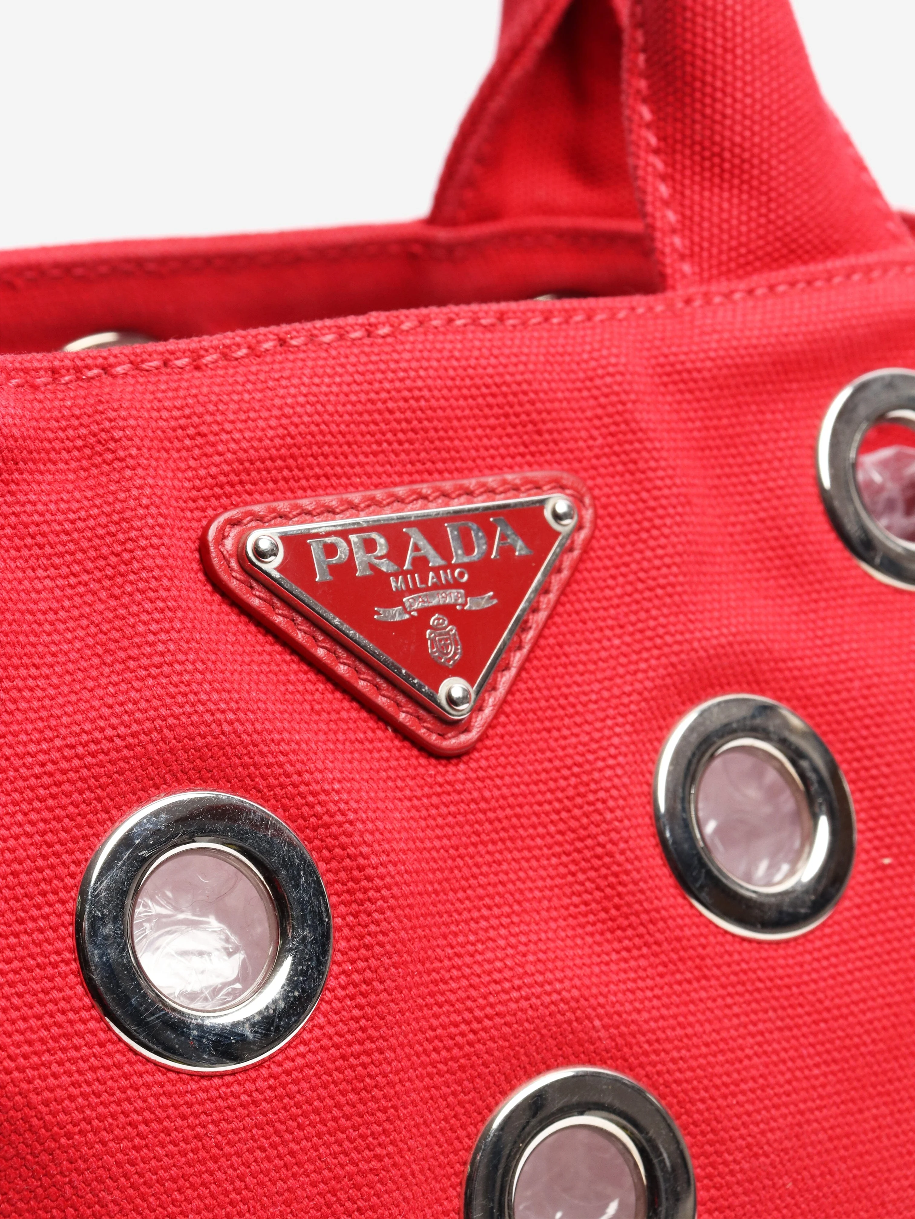 Red canvas eyelet 2way tote - Image 6