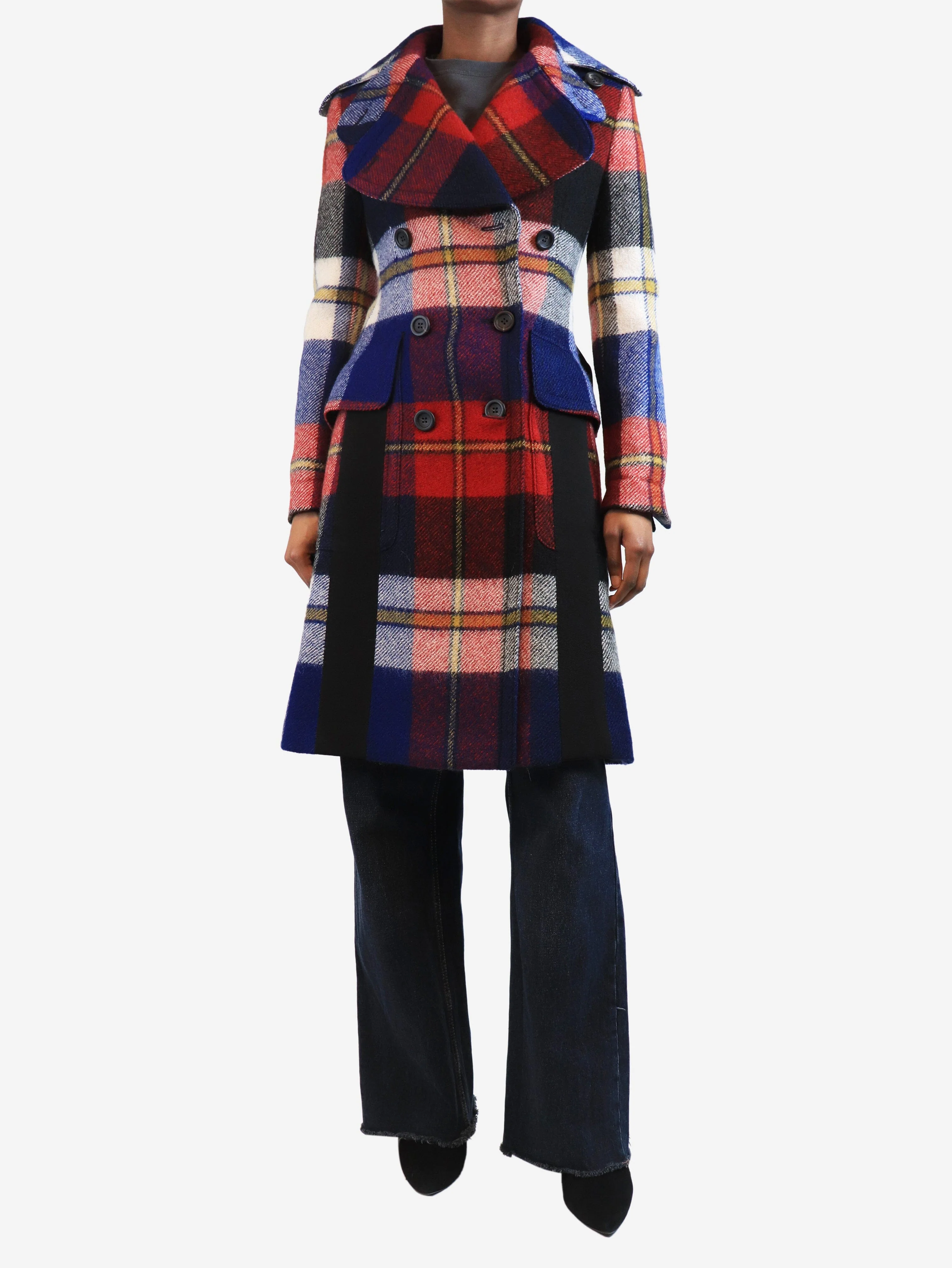 Red plaid wool trench coat - size UK 6