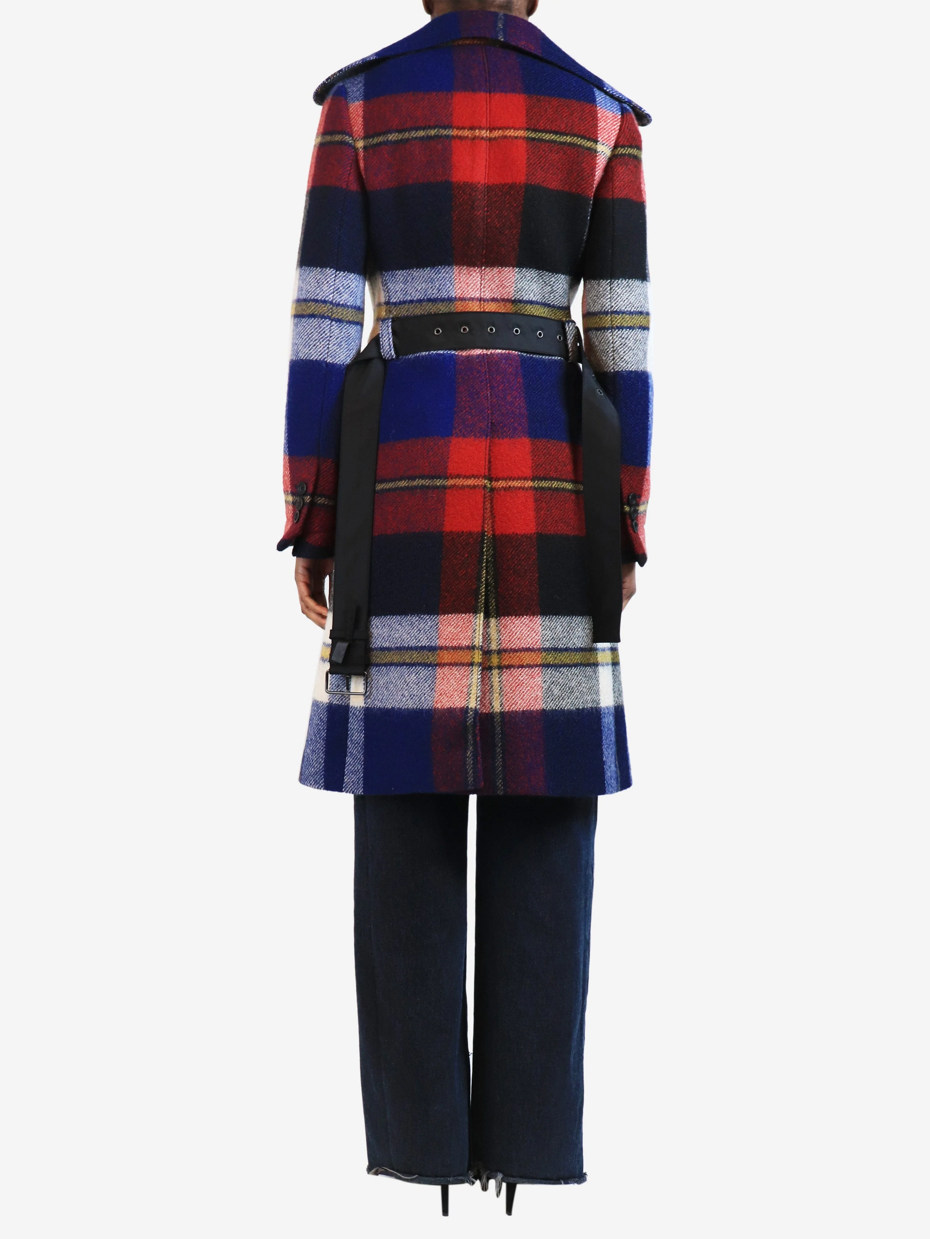Red plaid wool trench coat - size UK 6 - Image 2