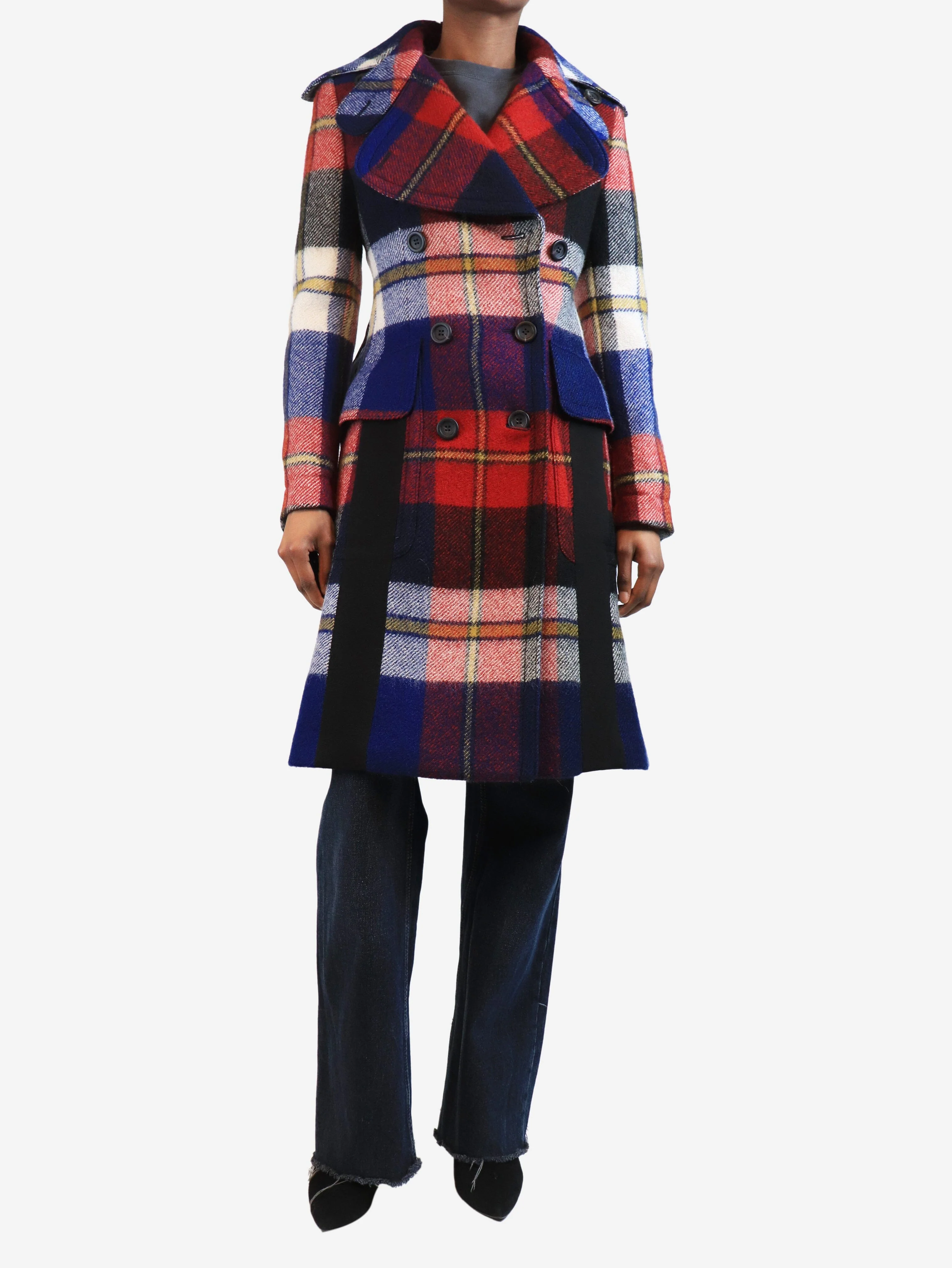 Red plaid wool trench coat - size UK 6 - Image 3
