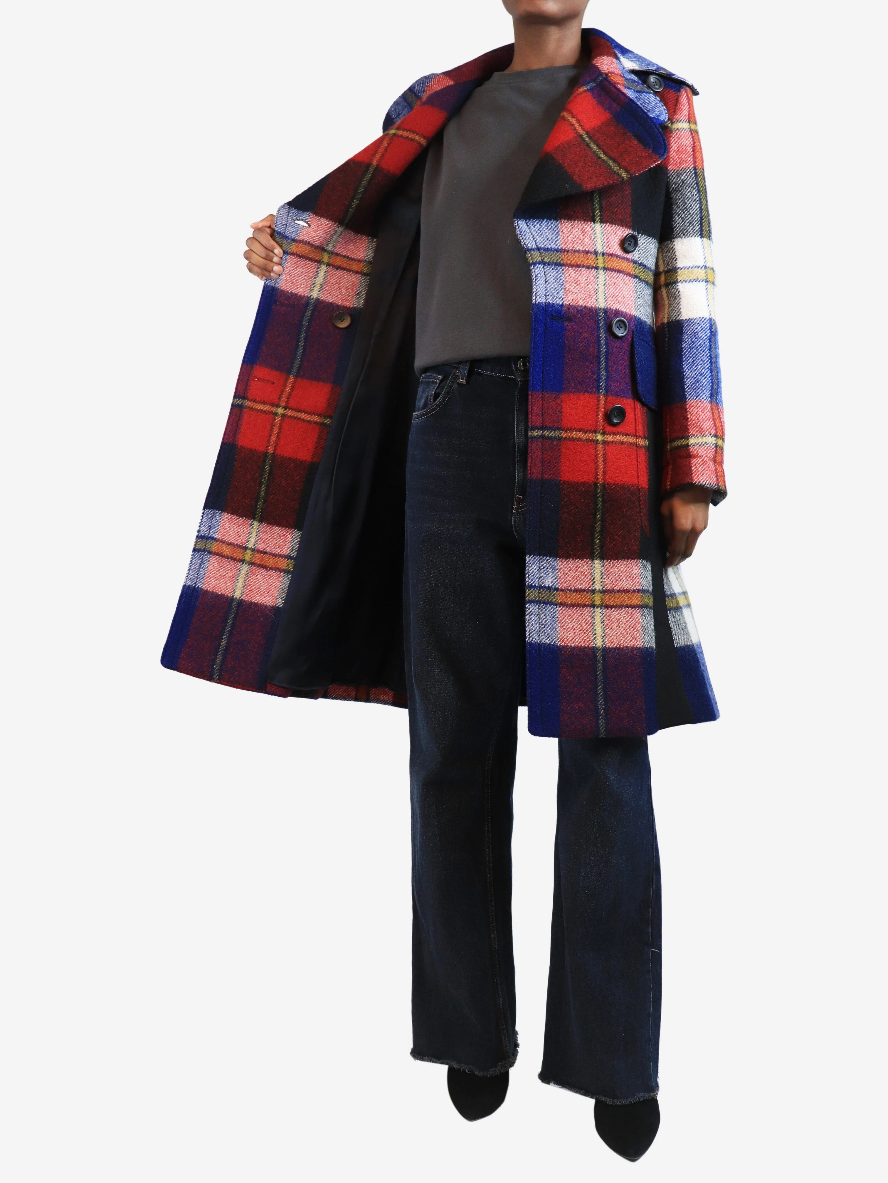 Red plaid wool trench coat - size UK 6 - Image 4