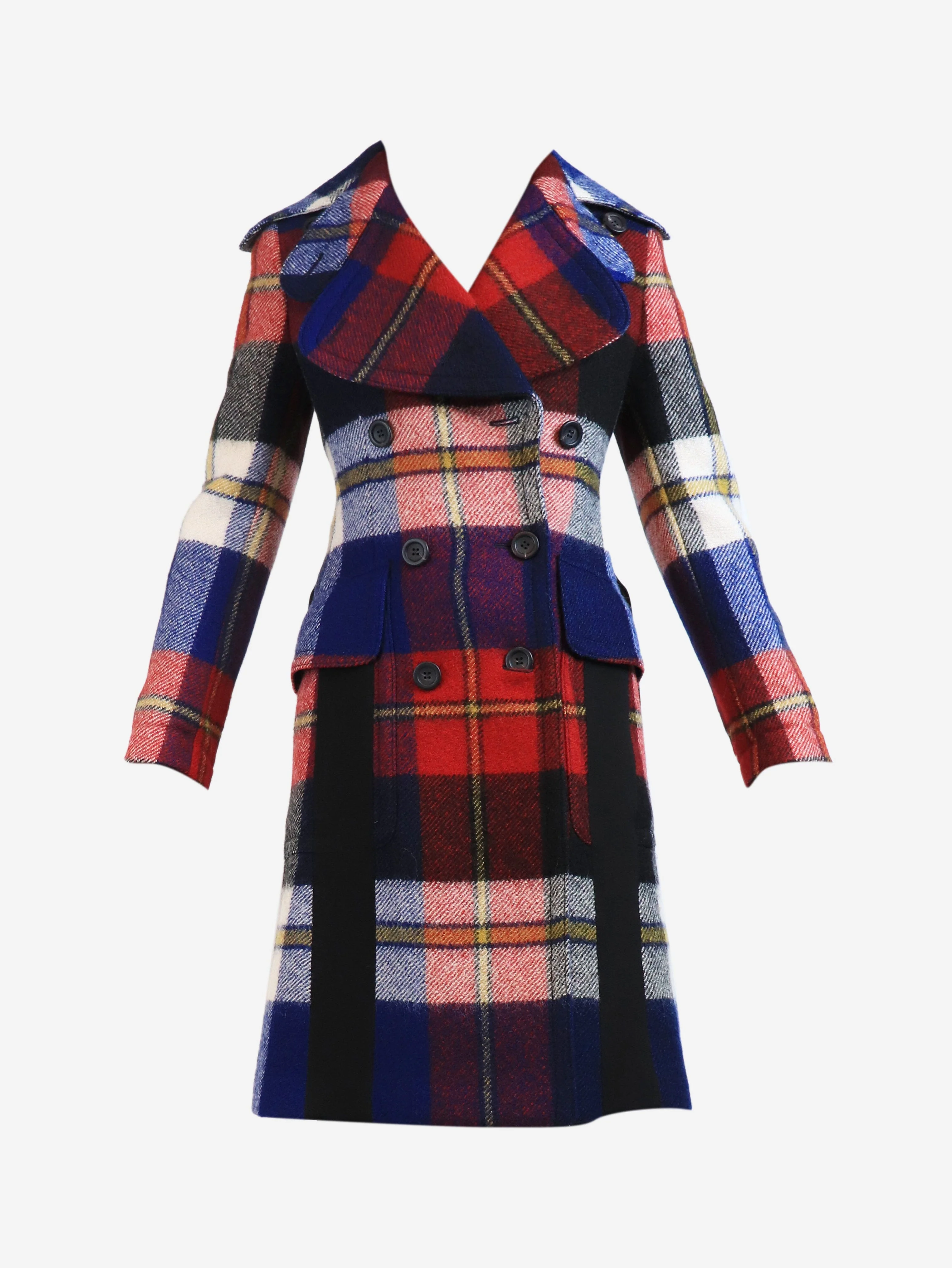 Red plaid wool trench coat - size UK 6 - Image 5