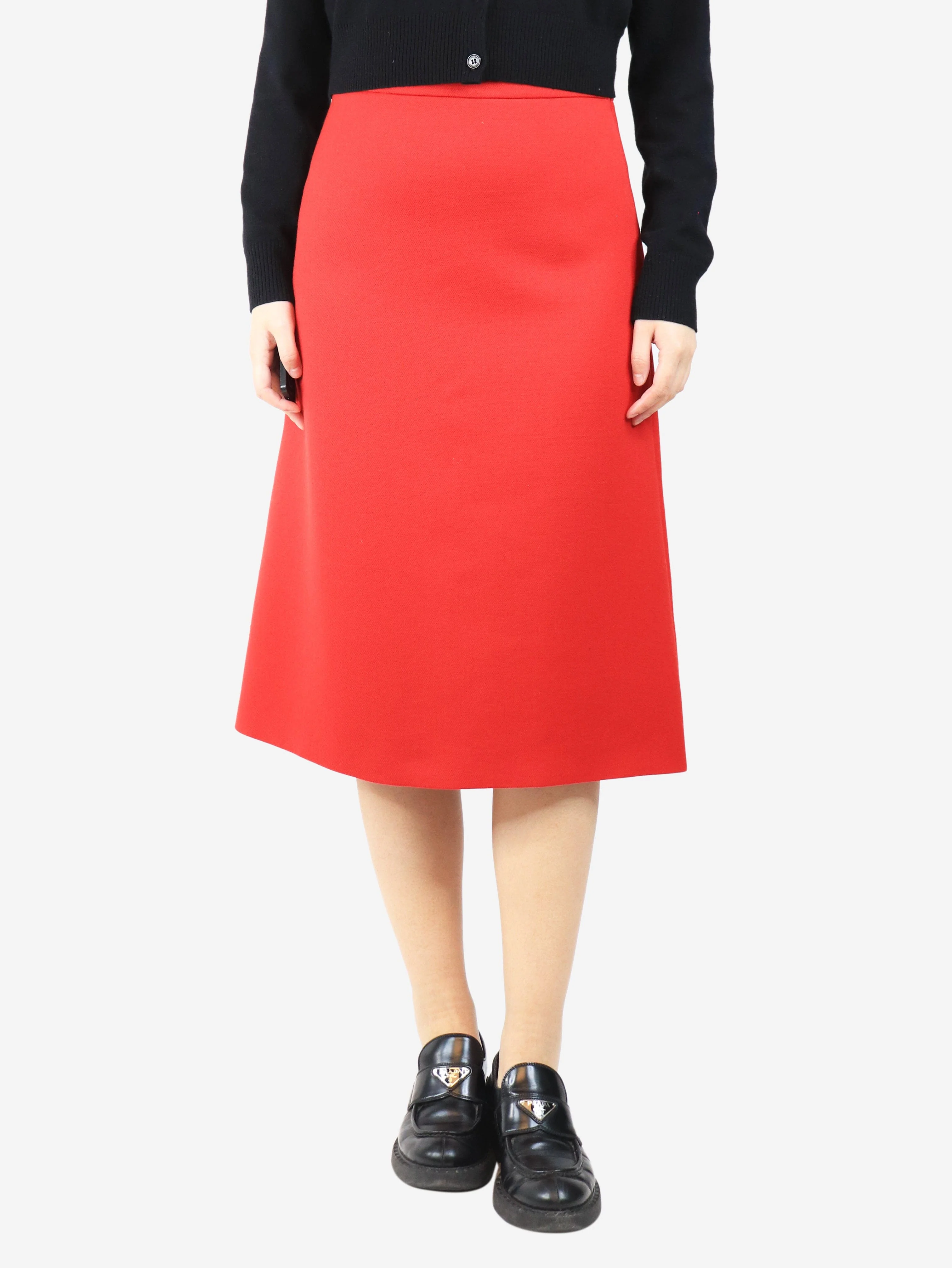 Red wool midi skirt - size UK 10