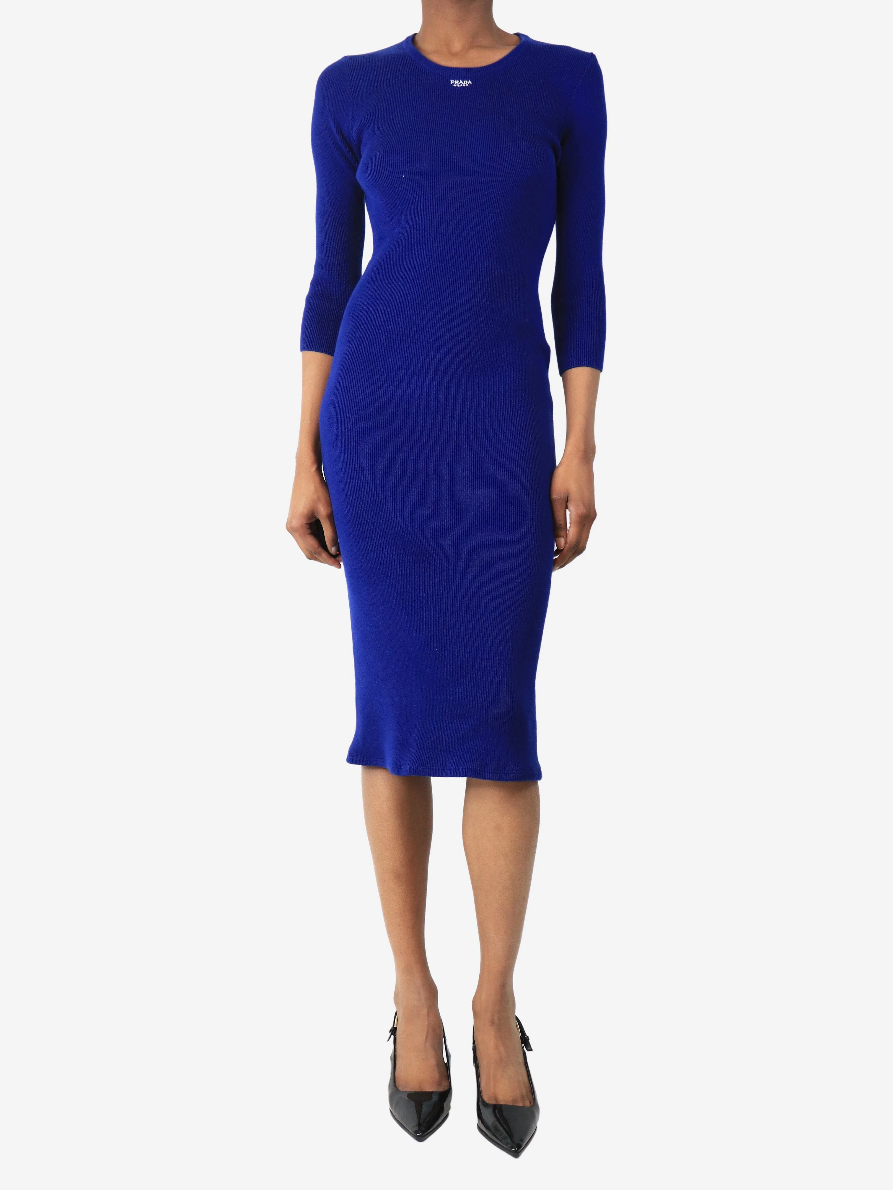Royal blue rib-knit midi dress - size UK 8