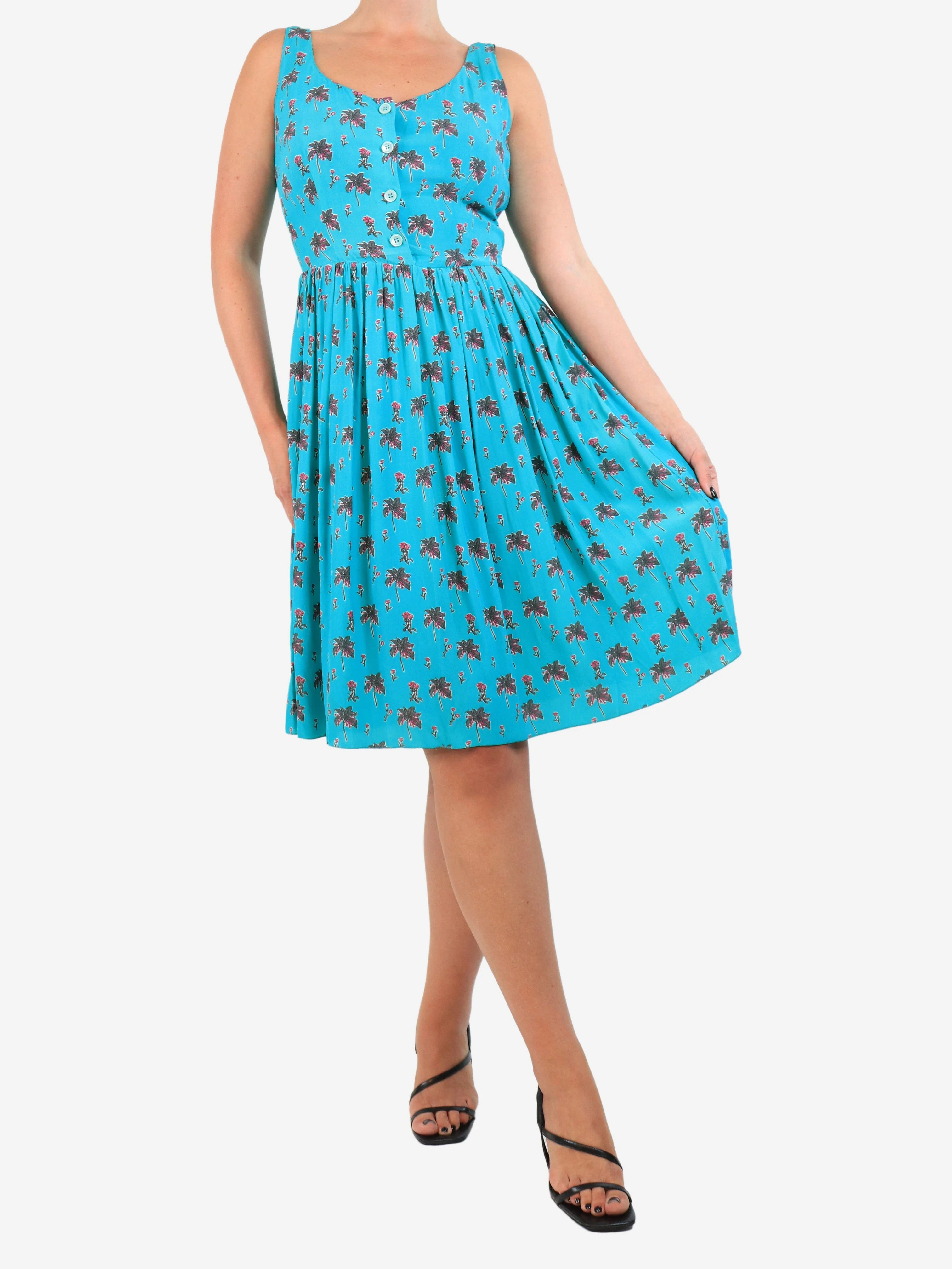Turquoise sleeveless floral printed dress - size UK 8 - Image 3