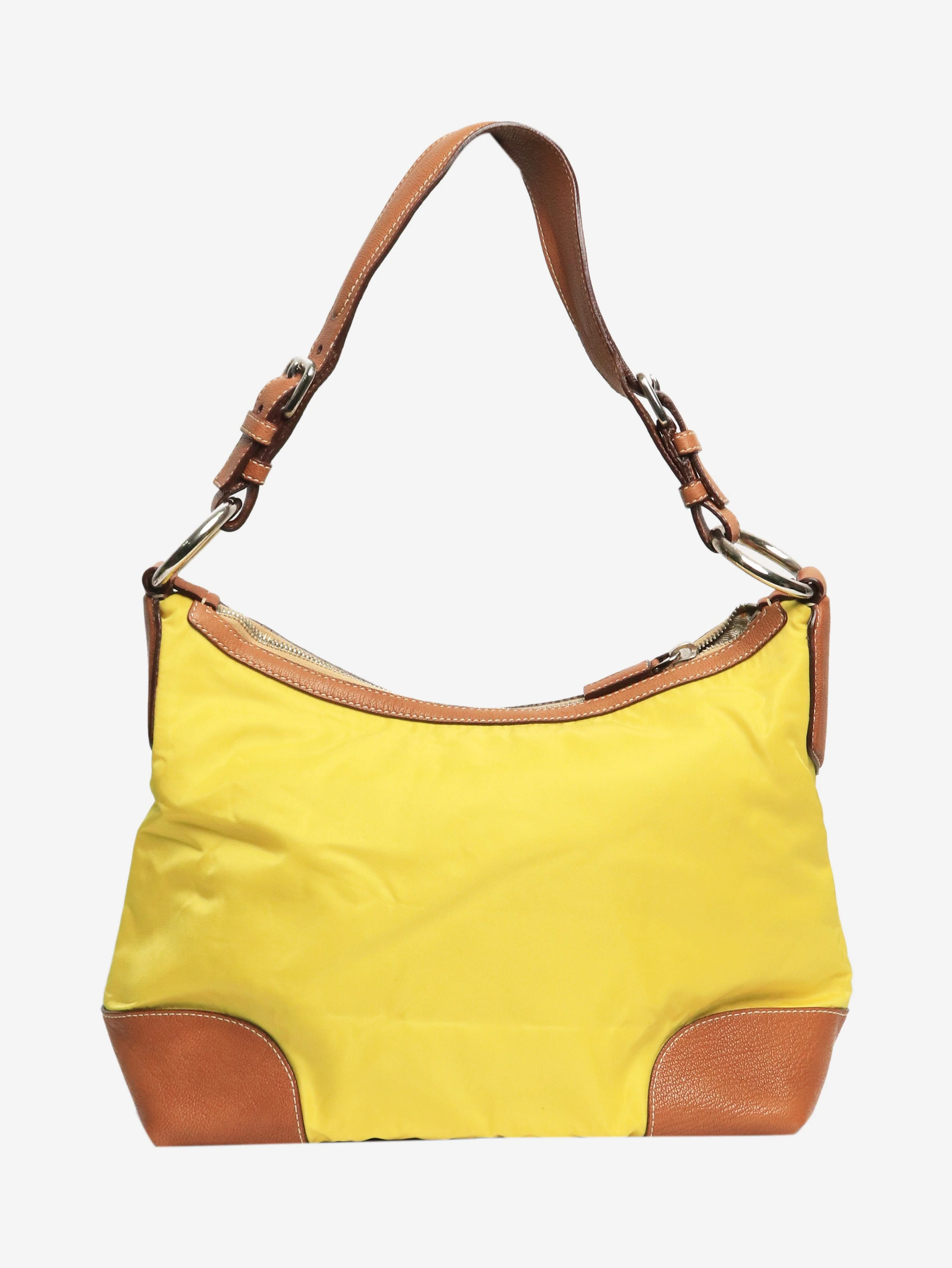 Yellow nylon and leather shoulder bag