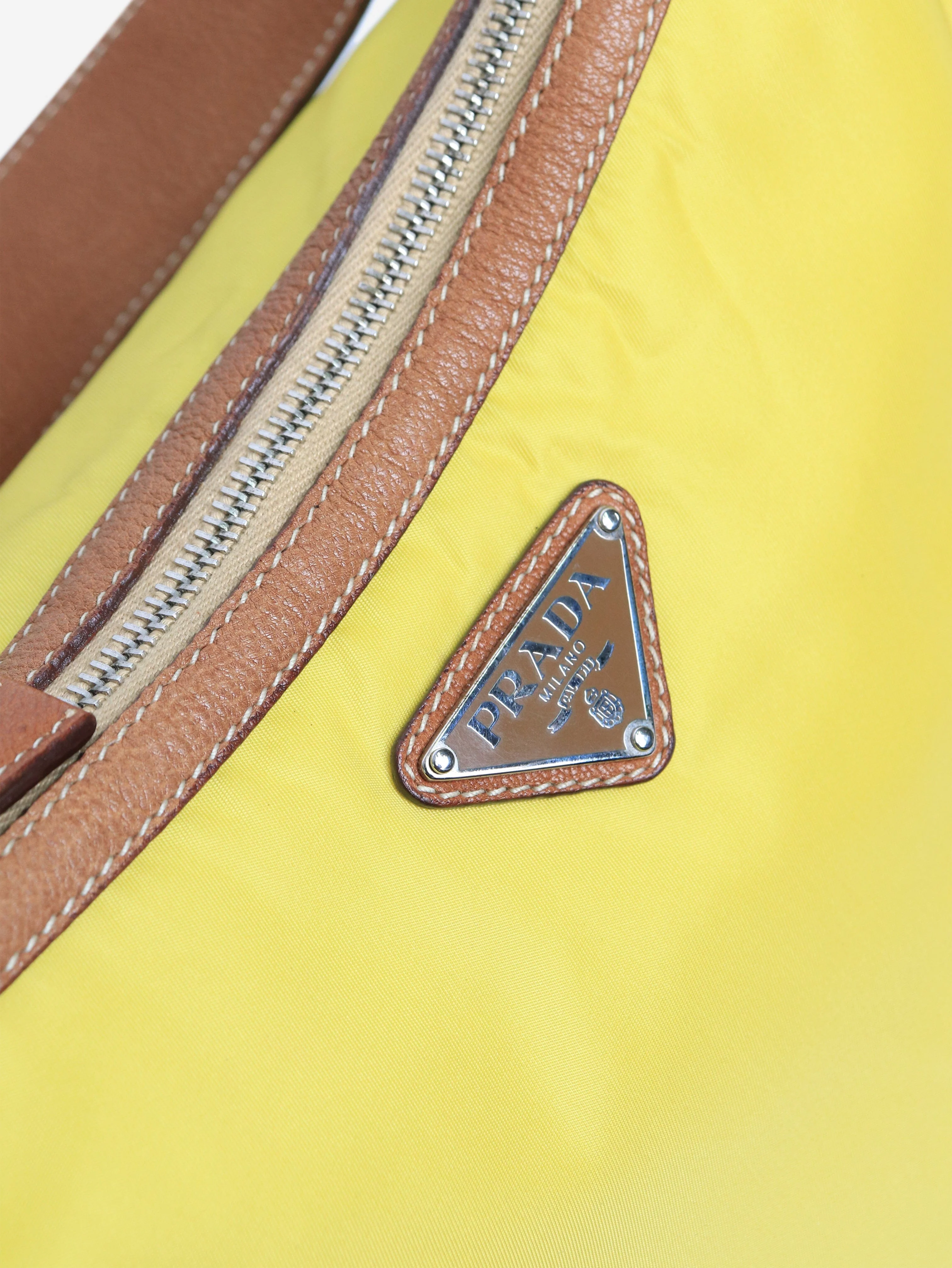 Yellow nylon and leather shoulder bag - Image 3
