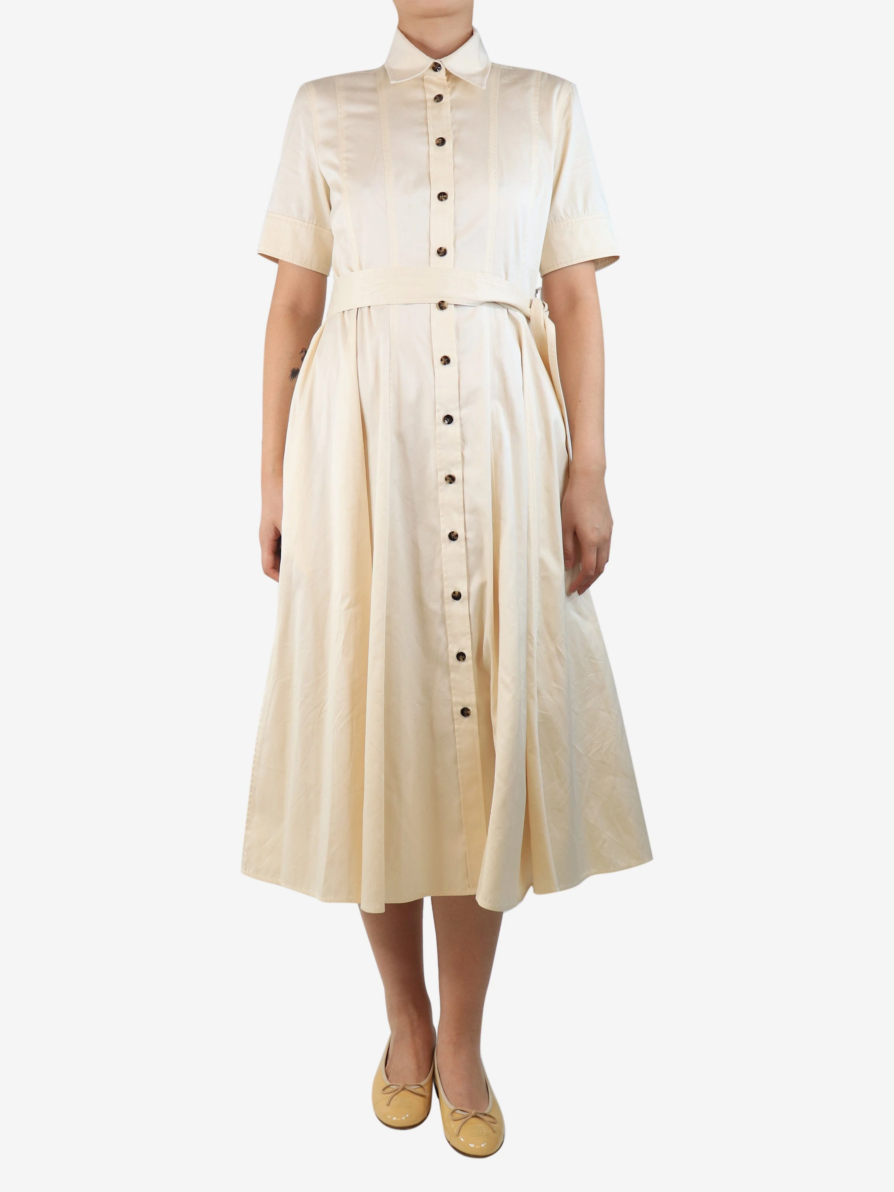 Cream belted shirt dress - size UK 10 - Image 3