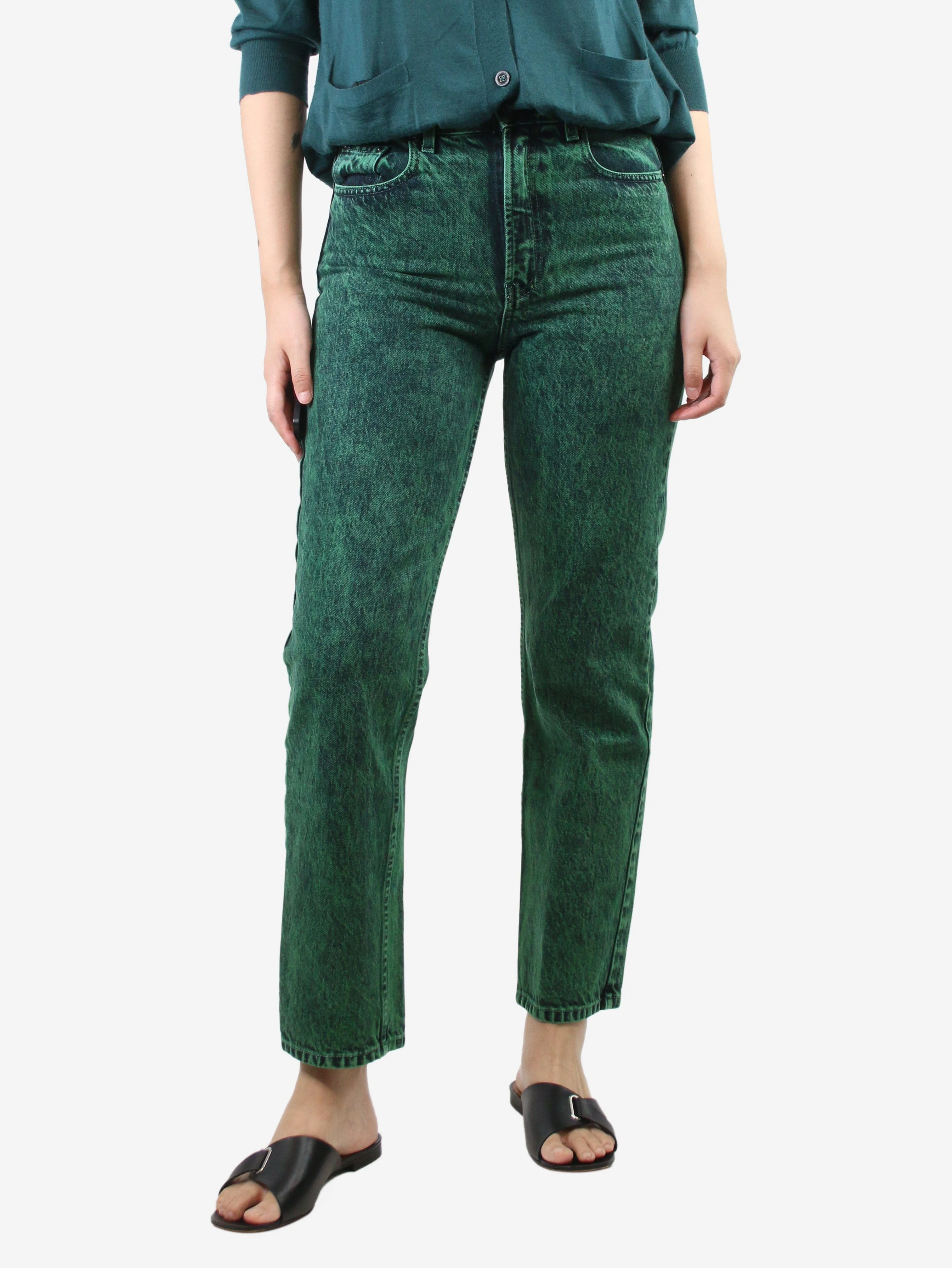 Green cropped straight-leg jeans - size UK 8