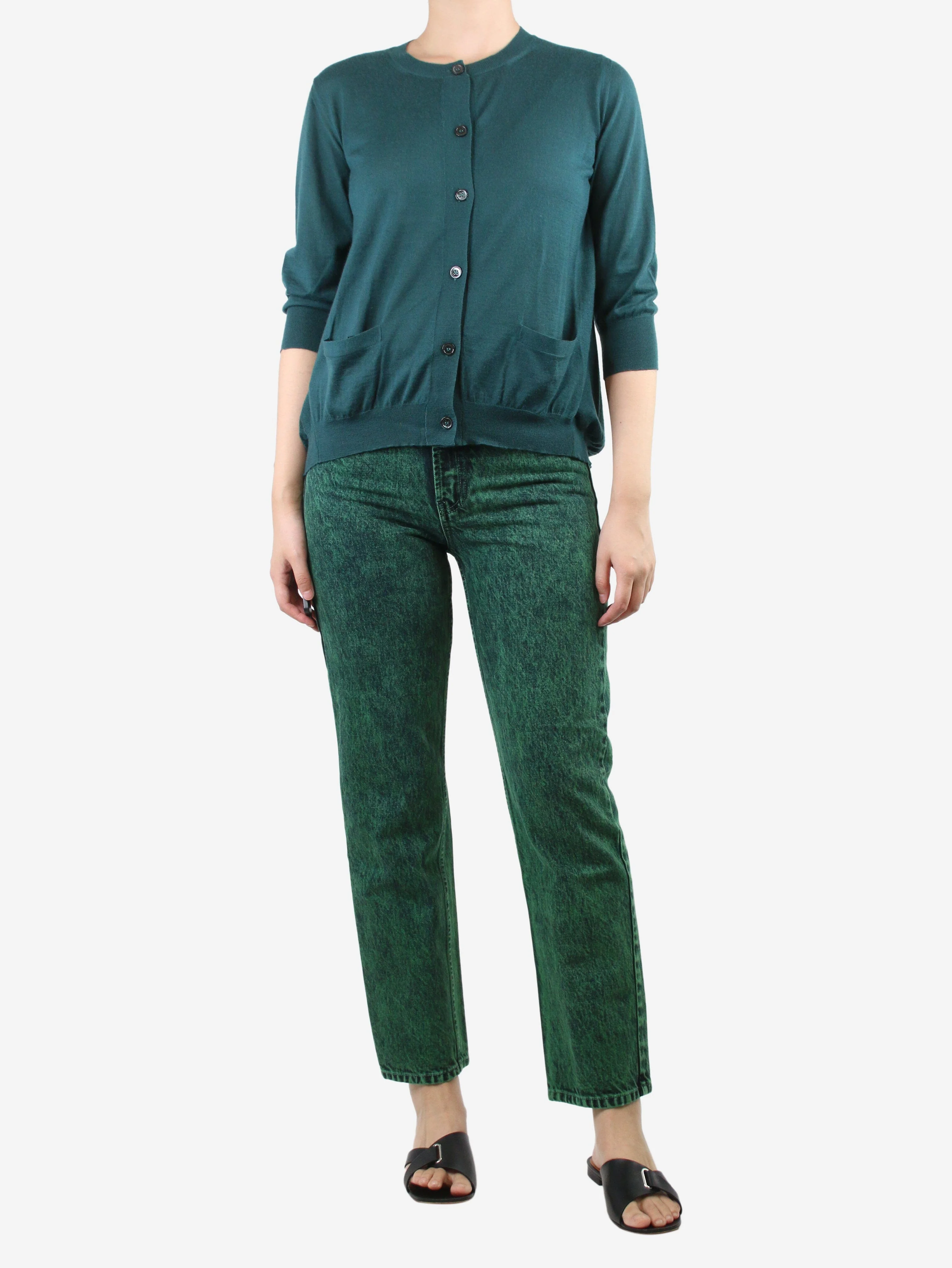 Green cropped straight-leg jeans - size UK 8 - Image 2