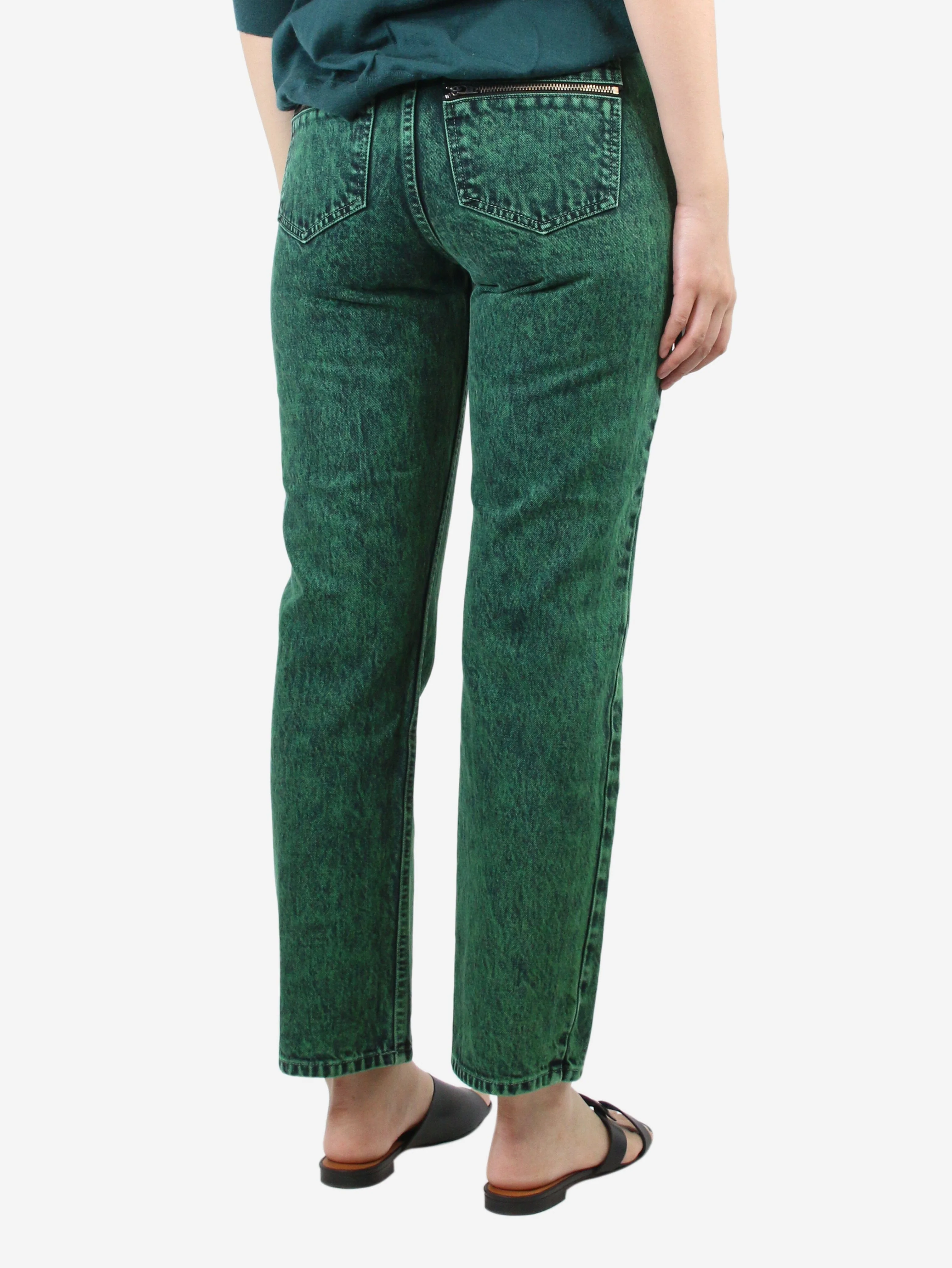 Green cropped straight-leg jeans - size UK 8 - Image 3