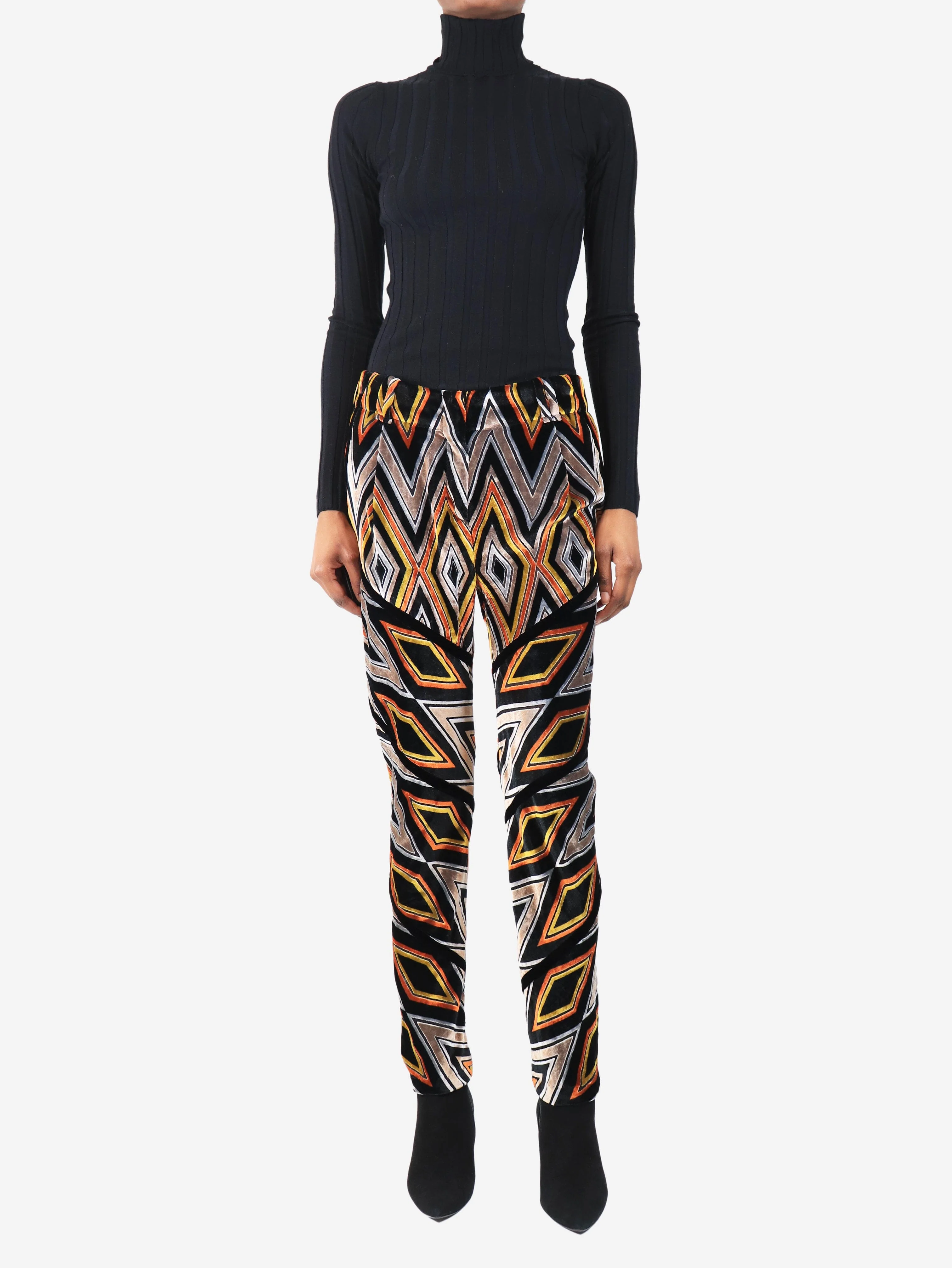 Multicolour geometric velvour trousers - size UK 8 - Image 2