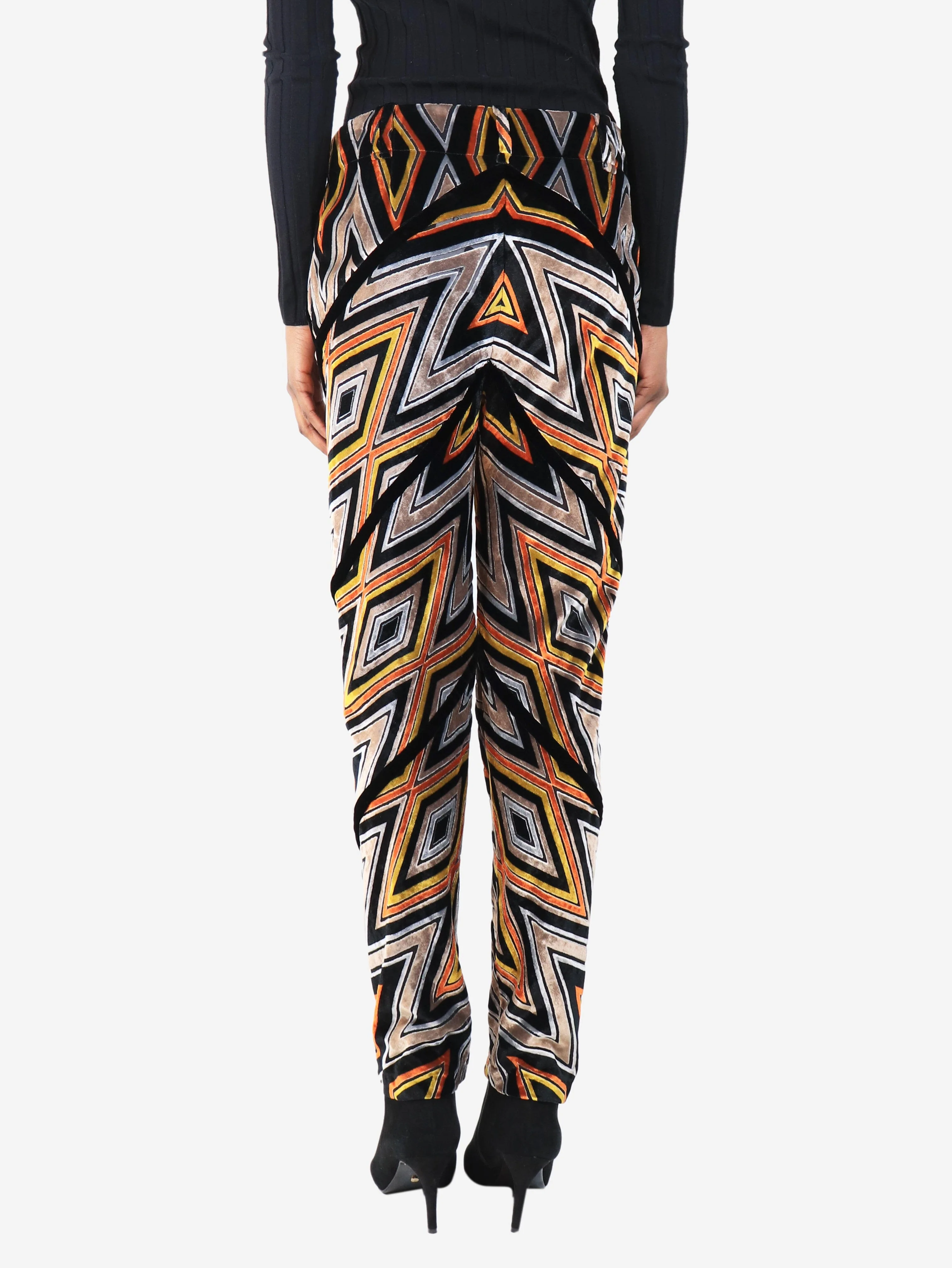 Multicolour geometric velvour trousers - size UK 8 - Image 3