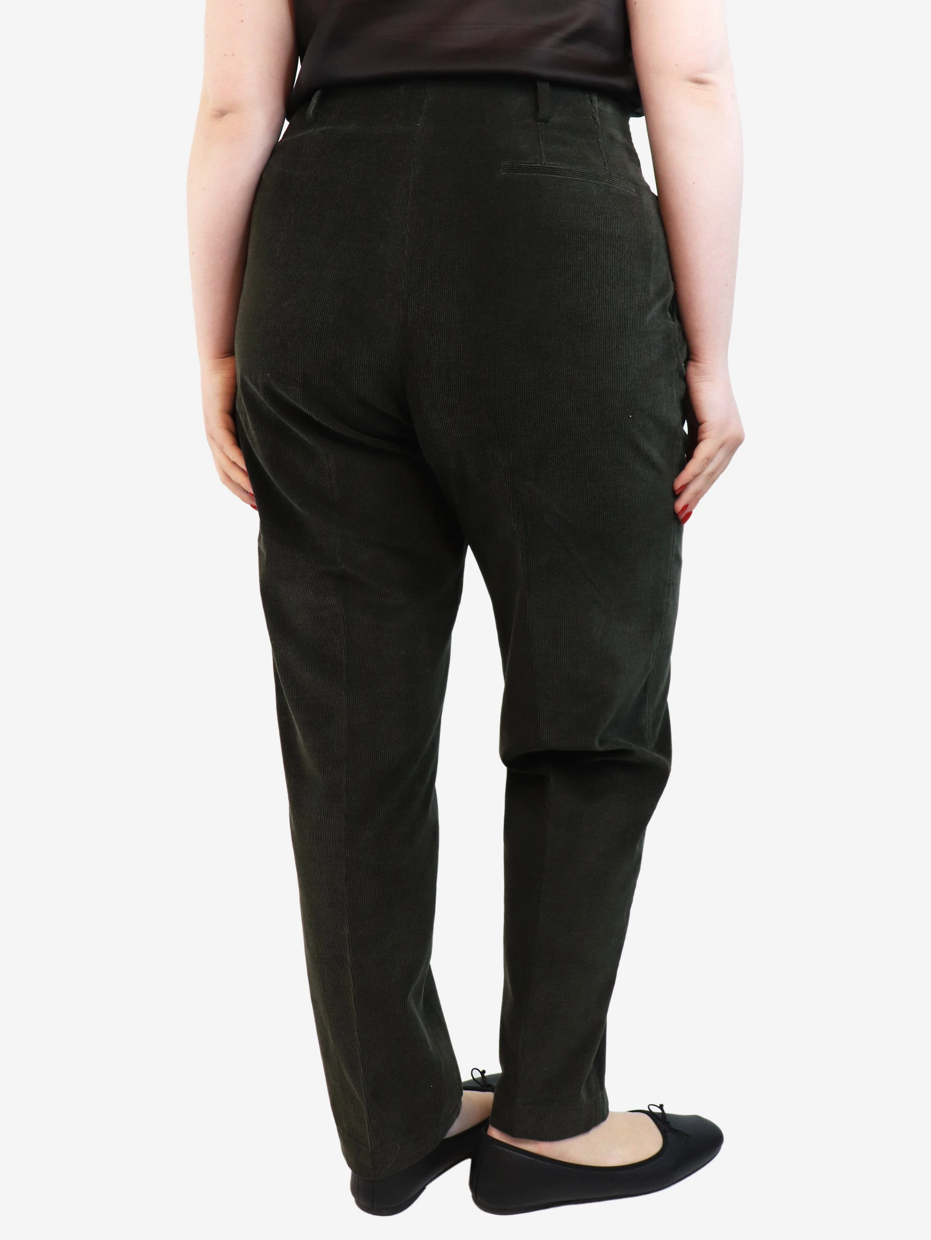 Dark green corduroy pleated trousers - size UK 16 - Image 3