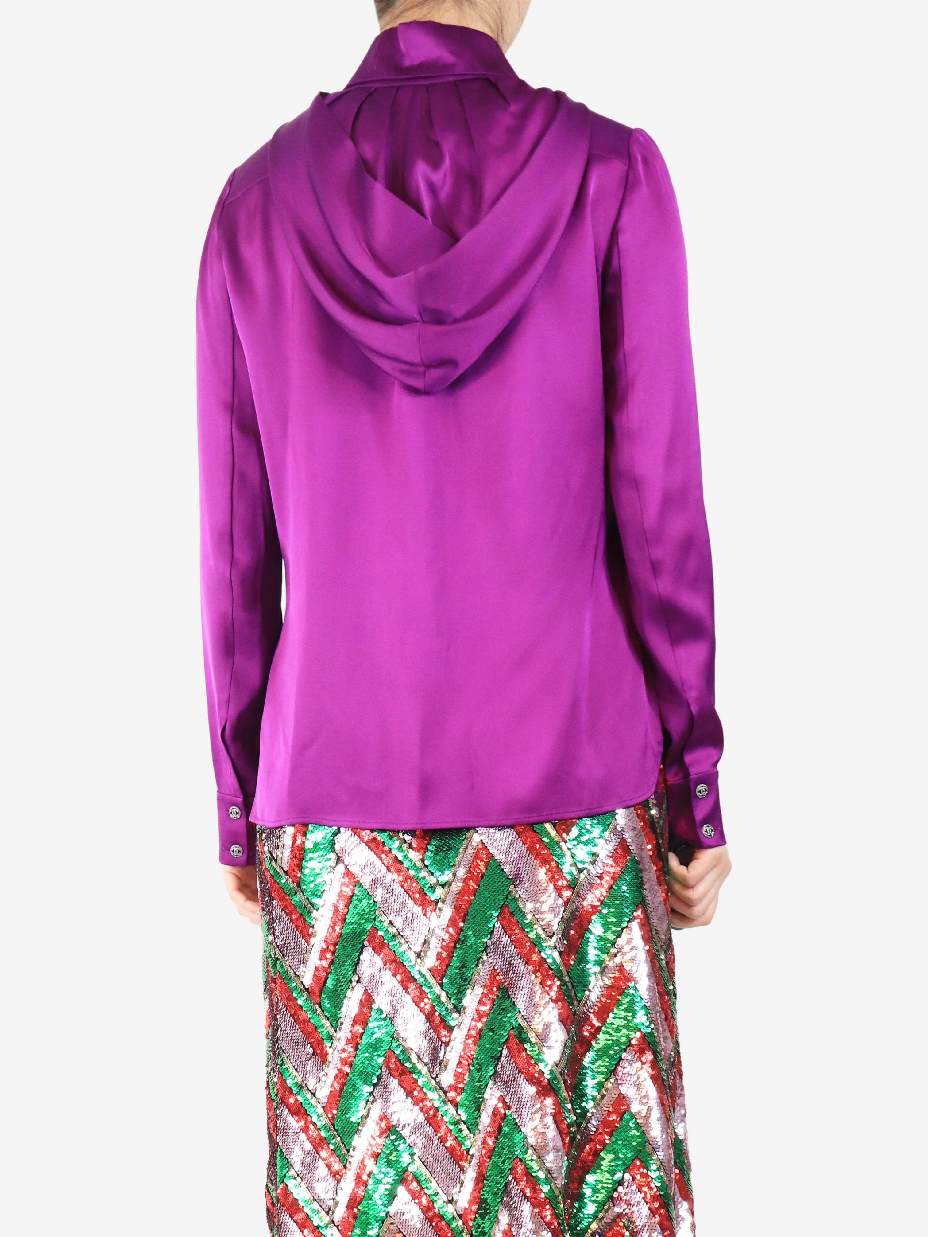 Purple silk button-up blouse - size UK 10 - Image 2