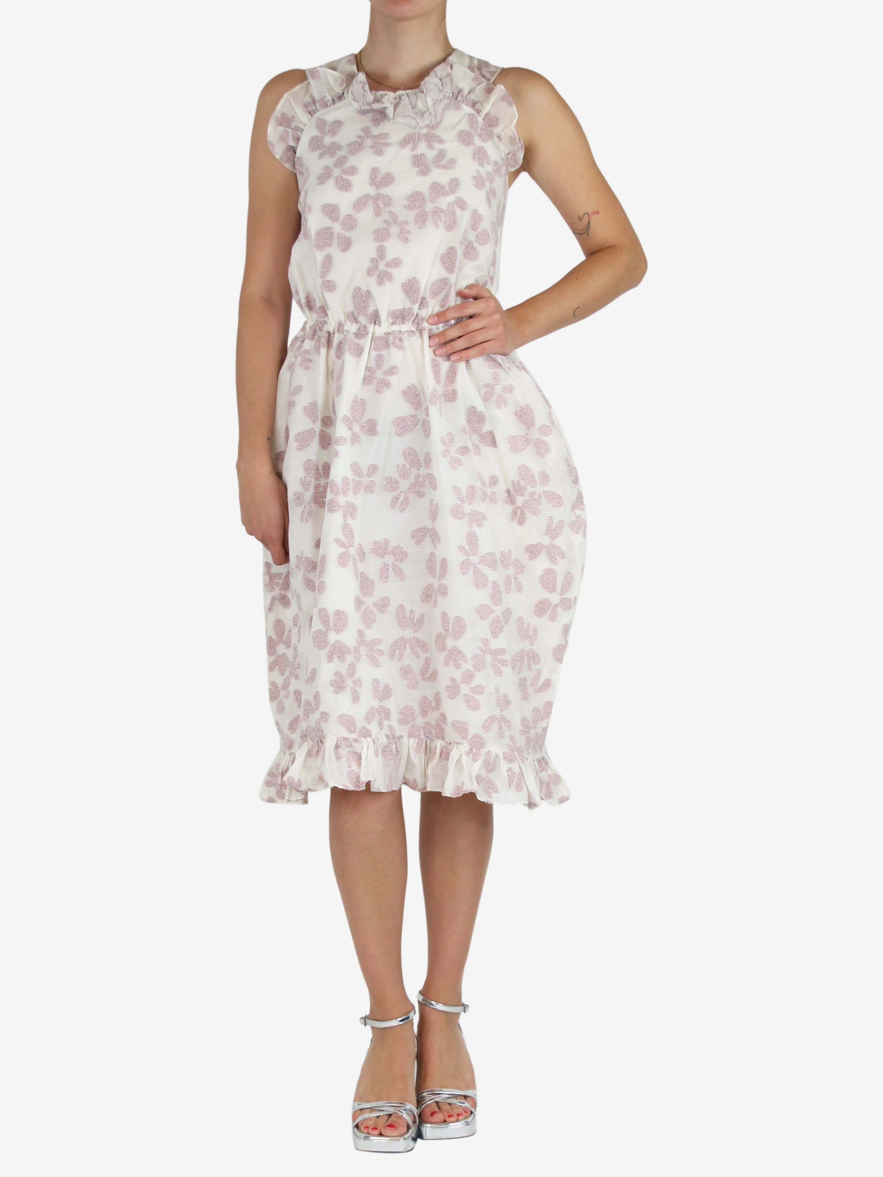 Cream floral embroidered wool-blend midi dress - size S - Image 3