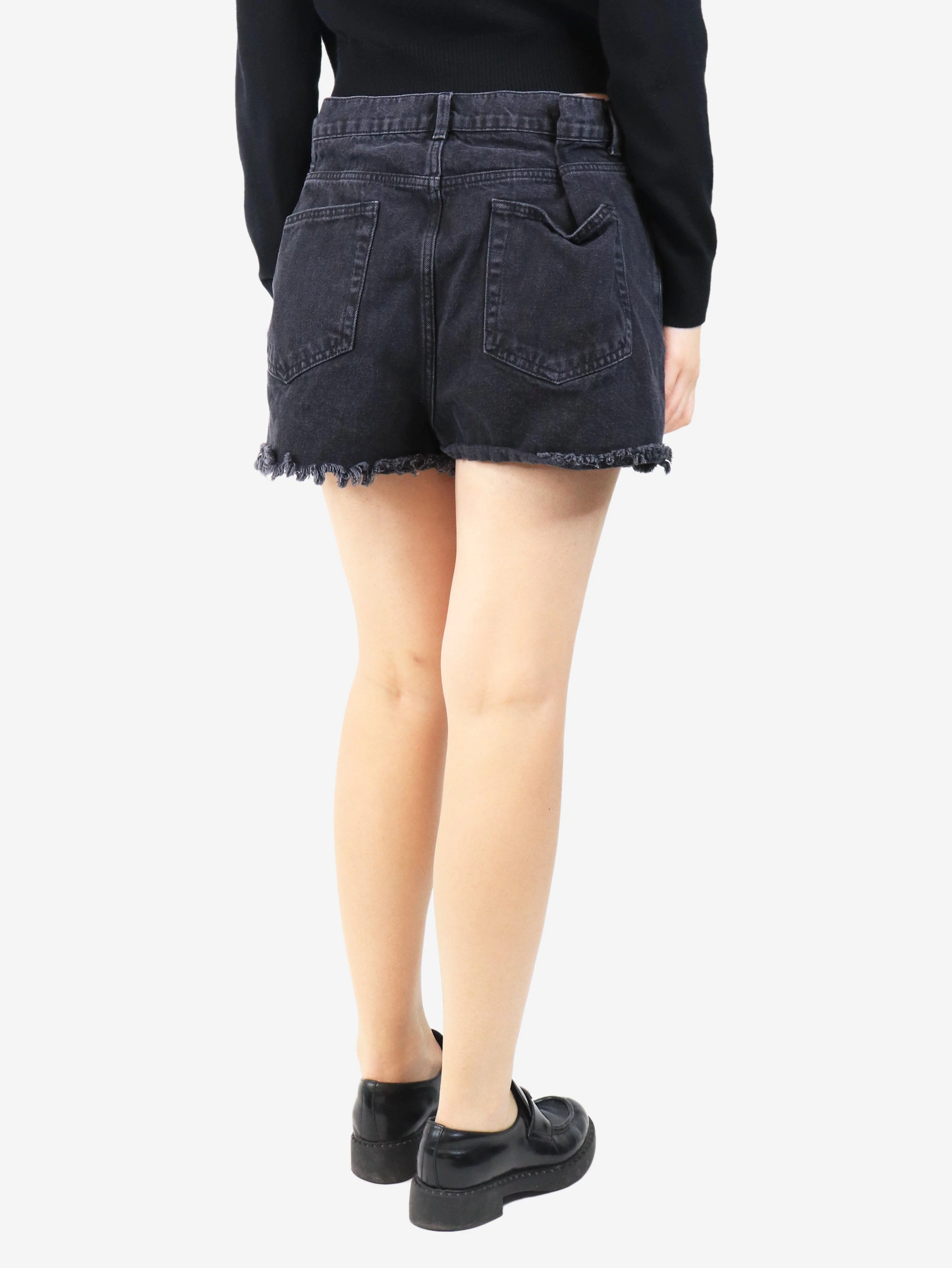 Black frayed denim mini shorts - size UK 12 - Image 3