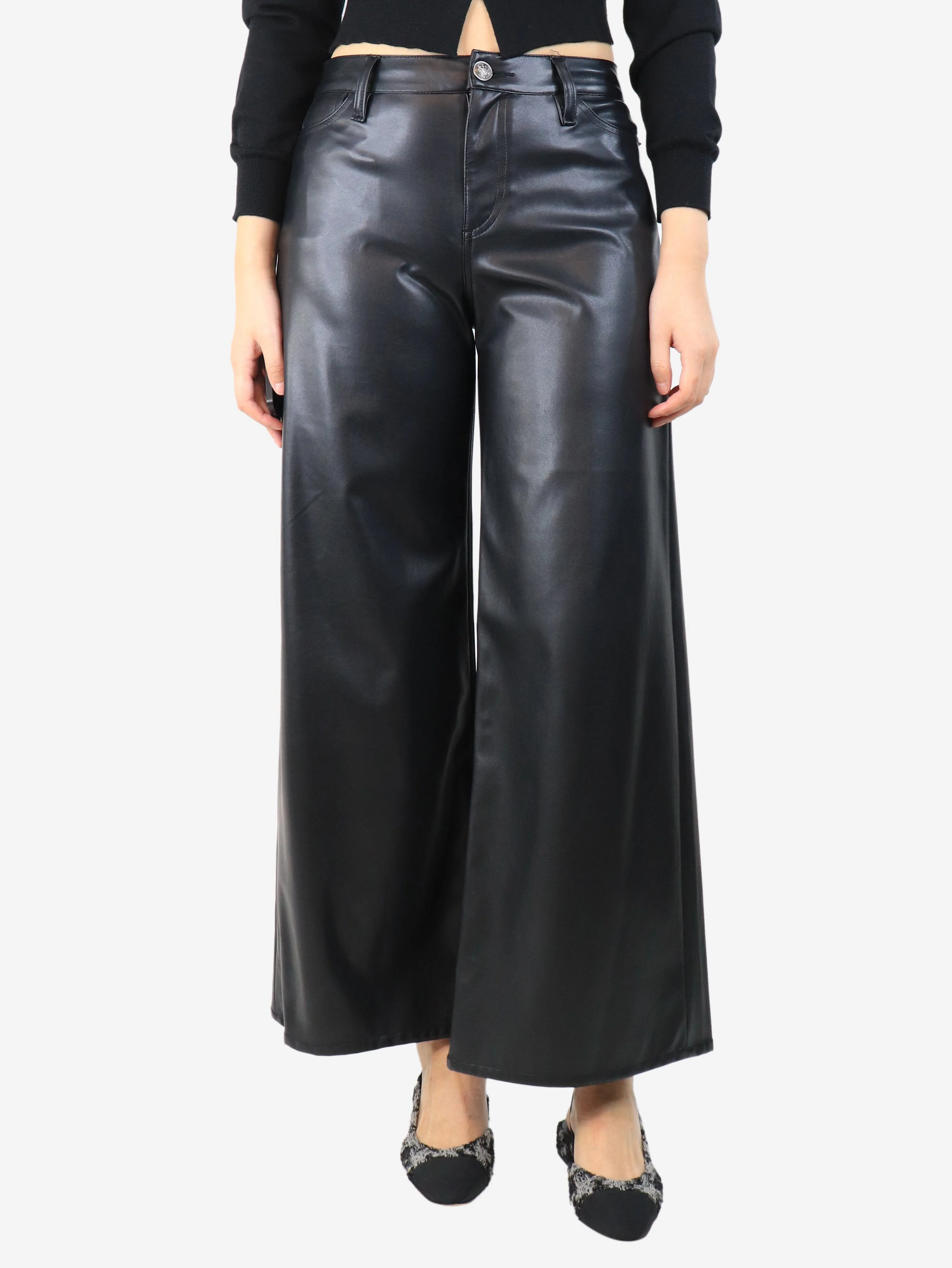 Black faux leather trousers - size UK 8