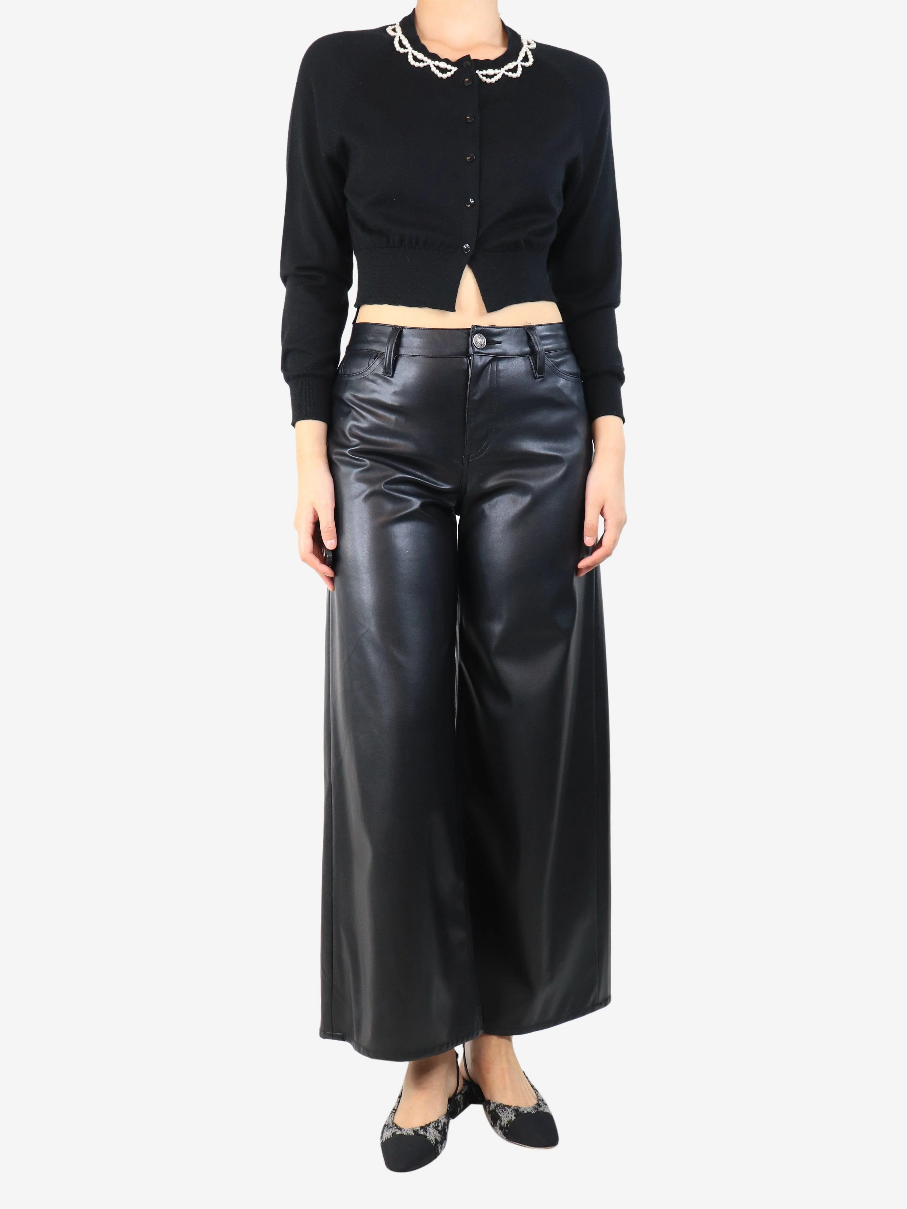 Black faux leather trousers - size UK 8 - Image 2