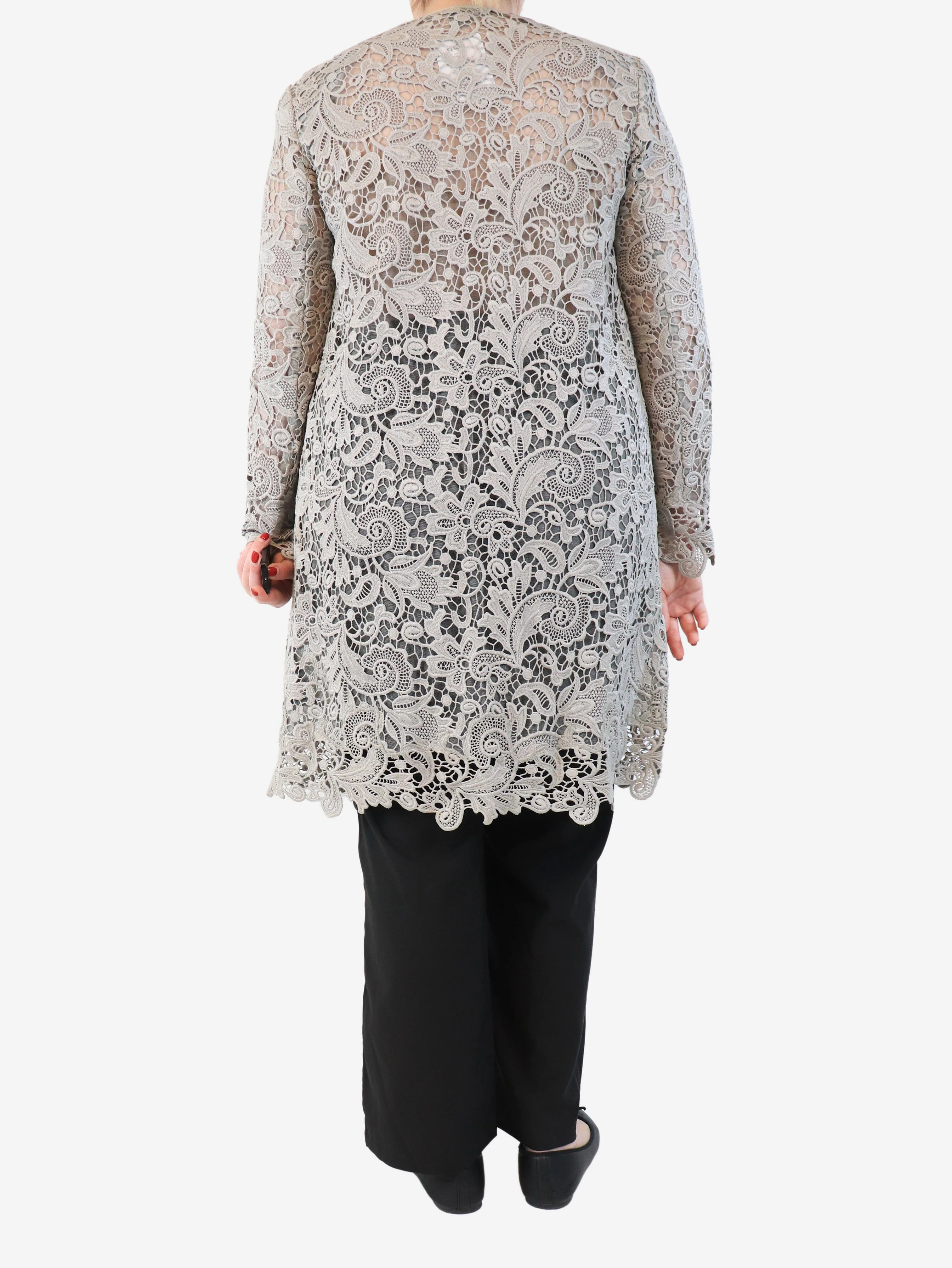 Grey lace embroidered coat - size UK 14 - Image 2