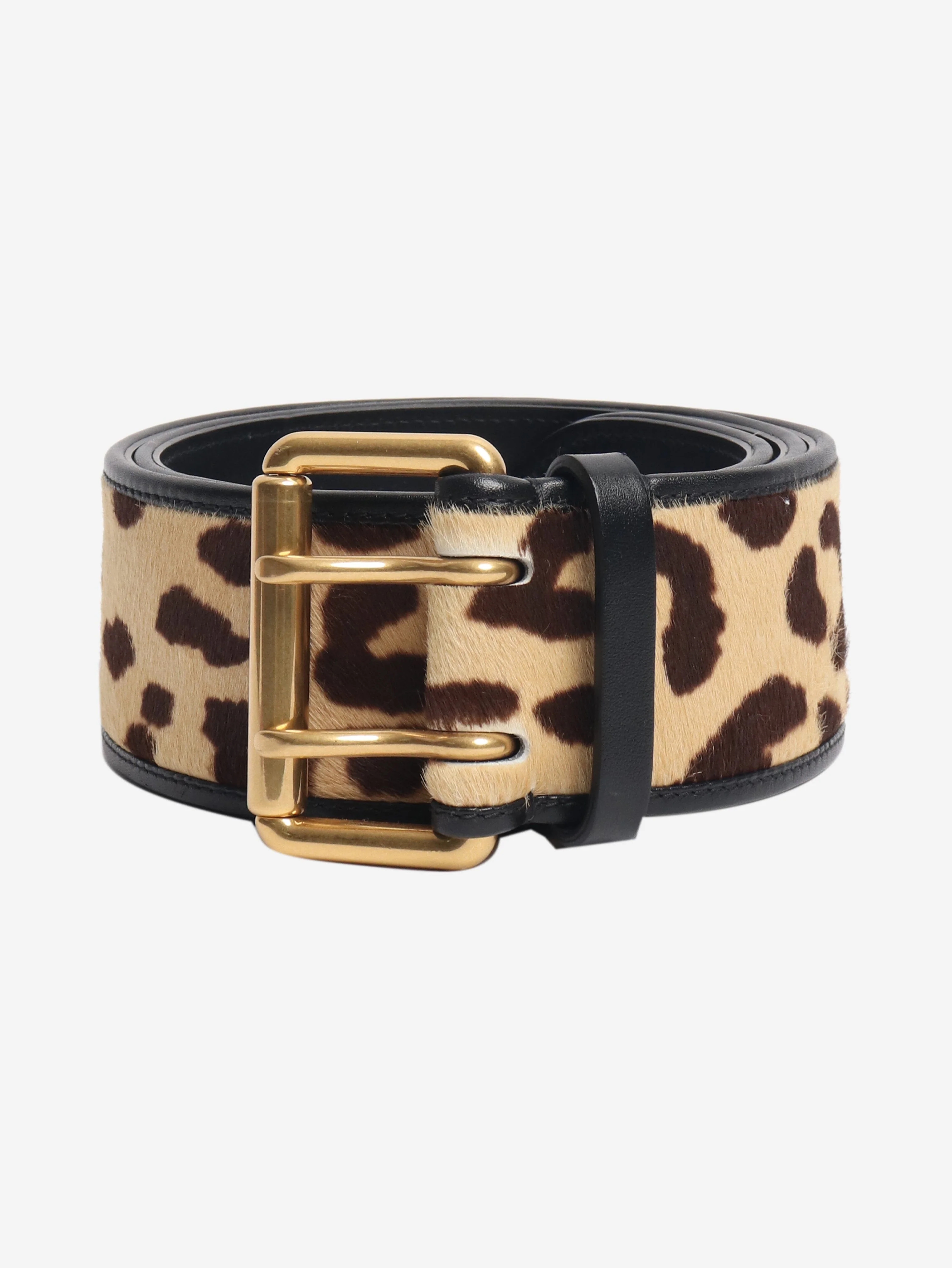 Neutral calf-hair leopard print belt - size M