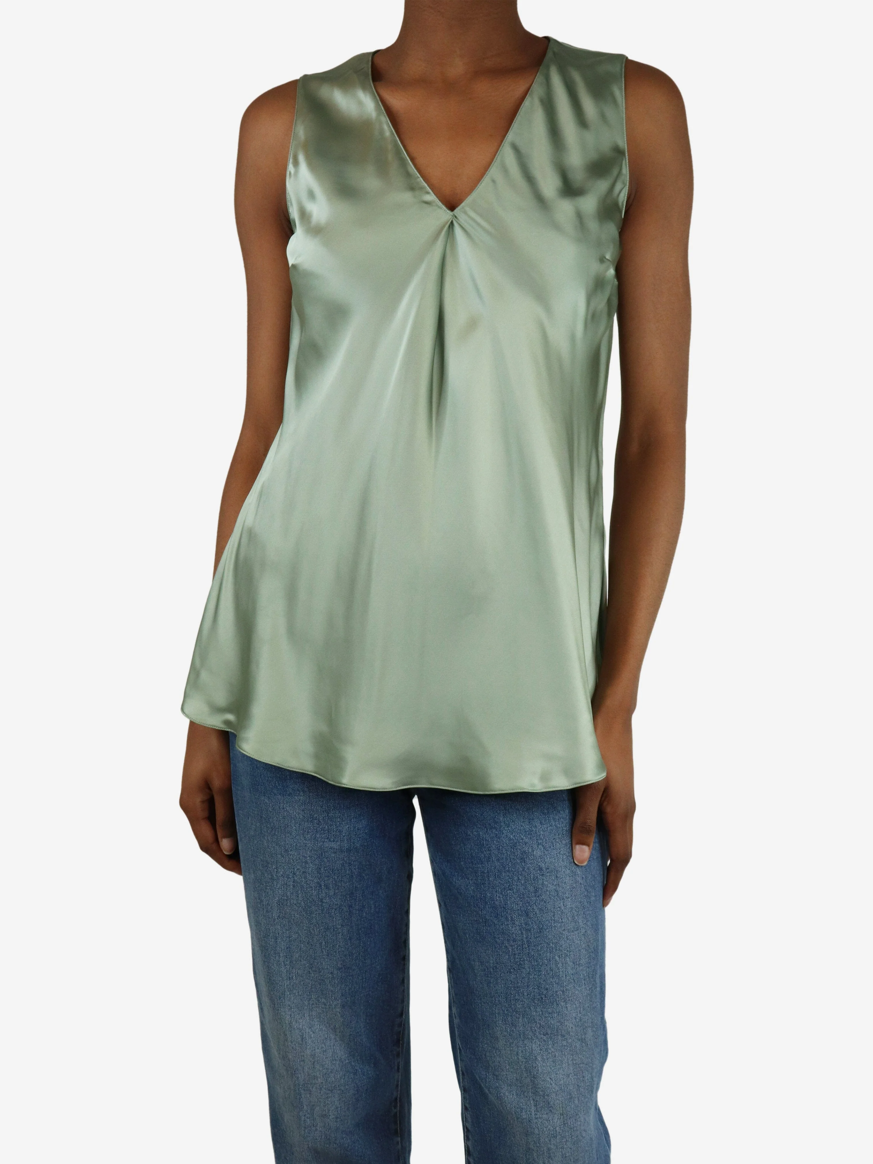 Spring green sleeveless silk top - size UK 6 - Image 3