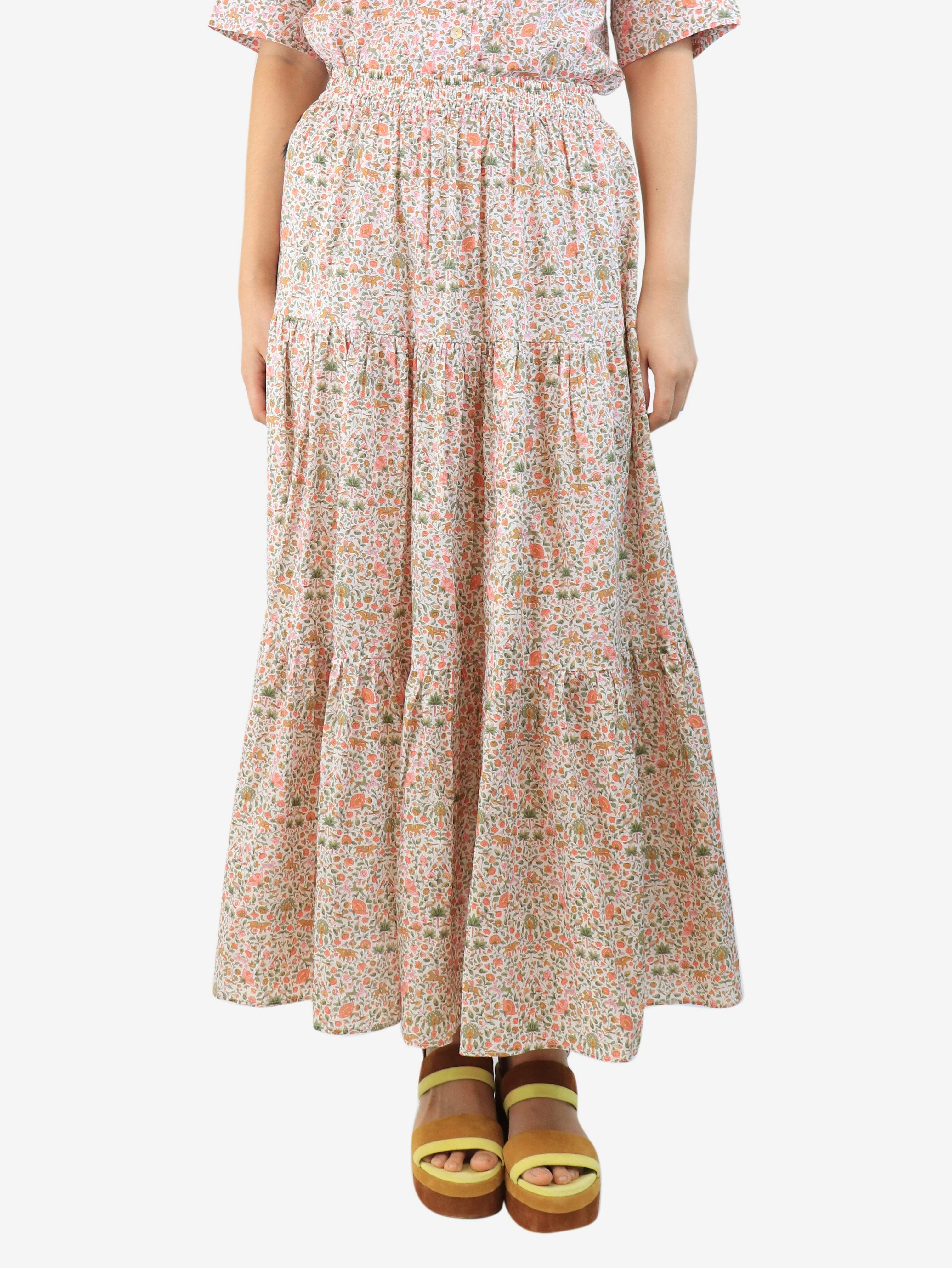 Orange floral printed midi skirt - size UK 8