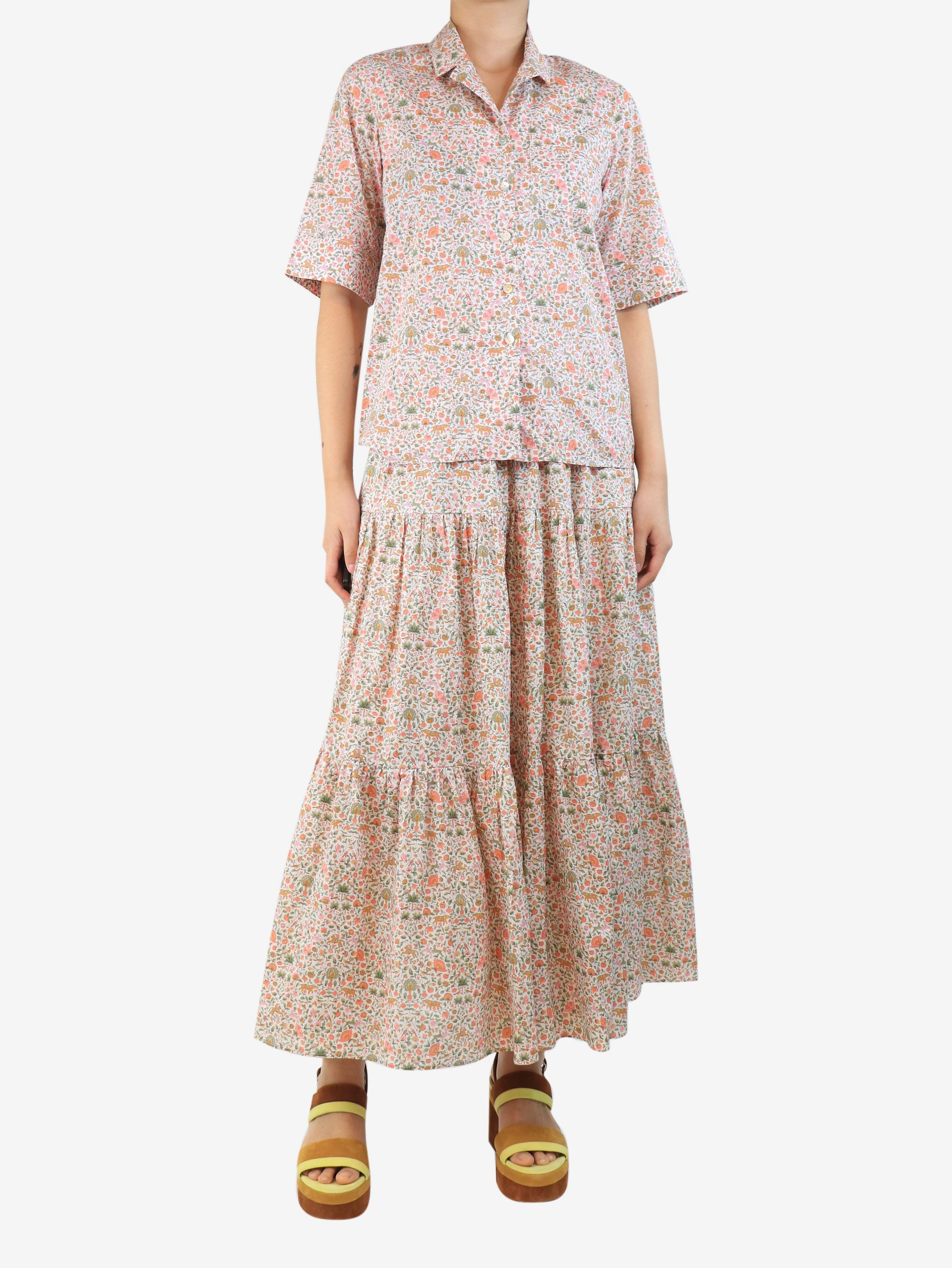 Orange floral printed midi skirt - size UK 8 - Image 2