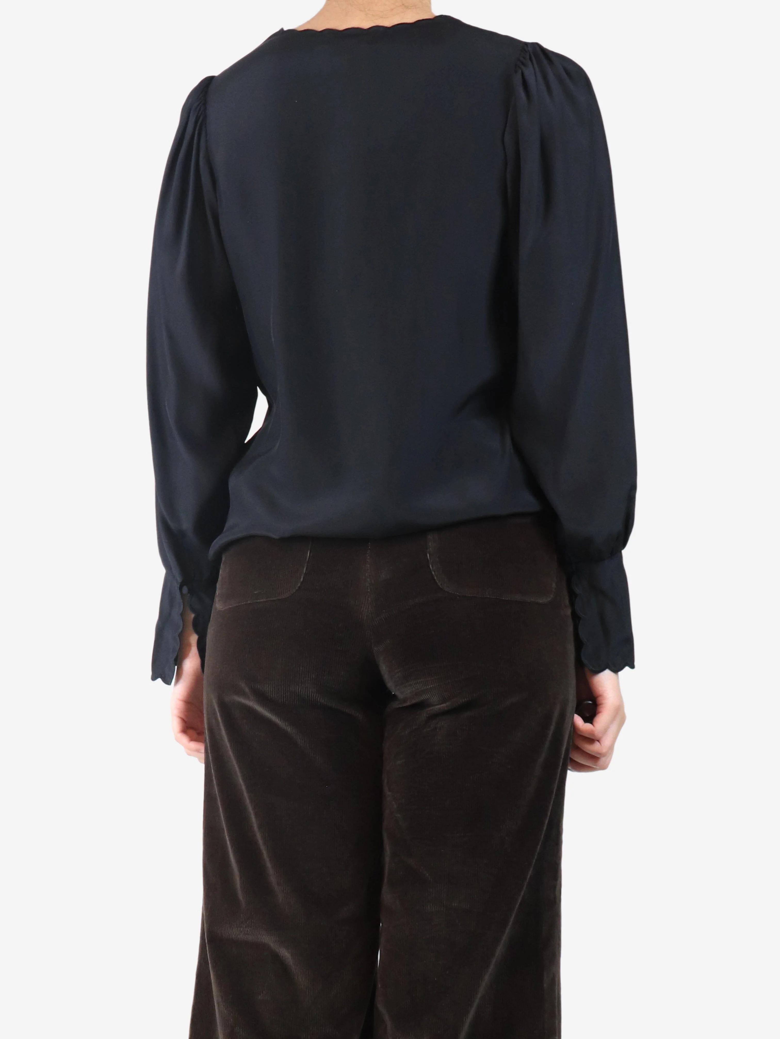 Black silk blouse - size UK 8 - Image 2