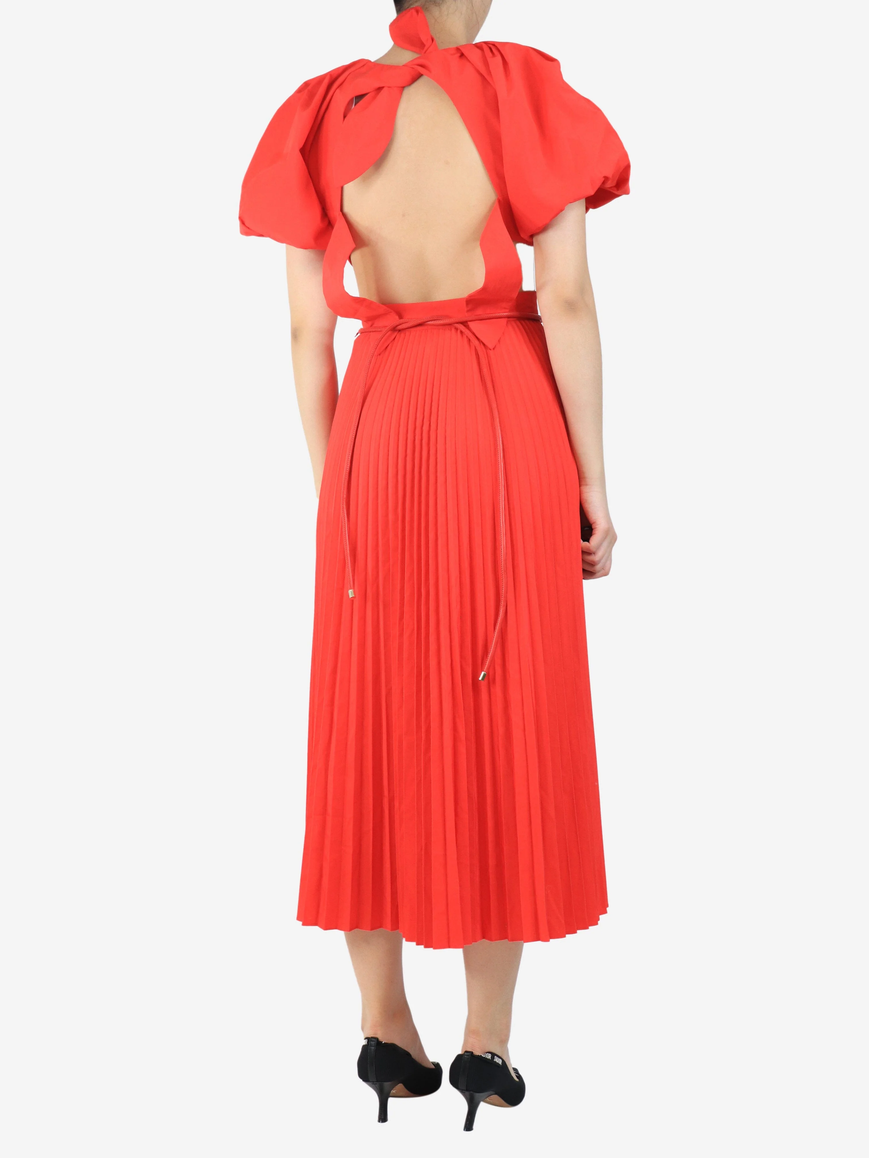 Red pleated dress with belt - size UK 8 - Image 2