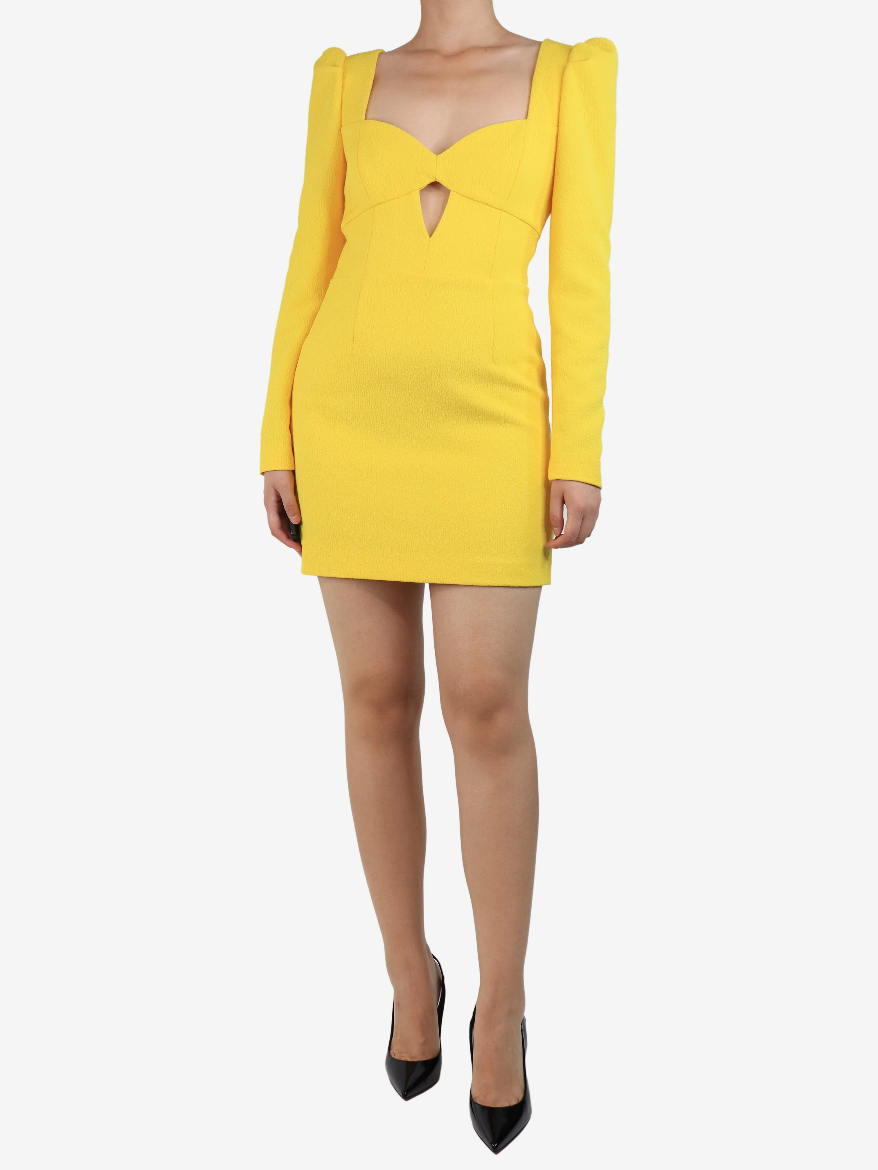 Yellow front cut out mini dress - size UK 10