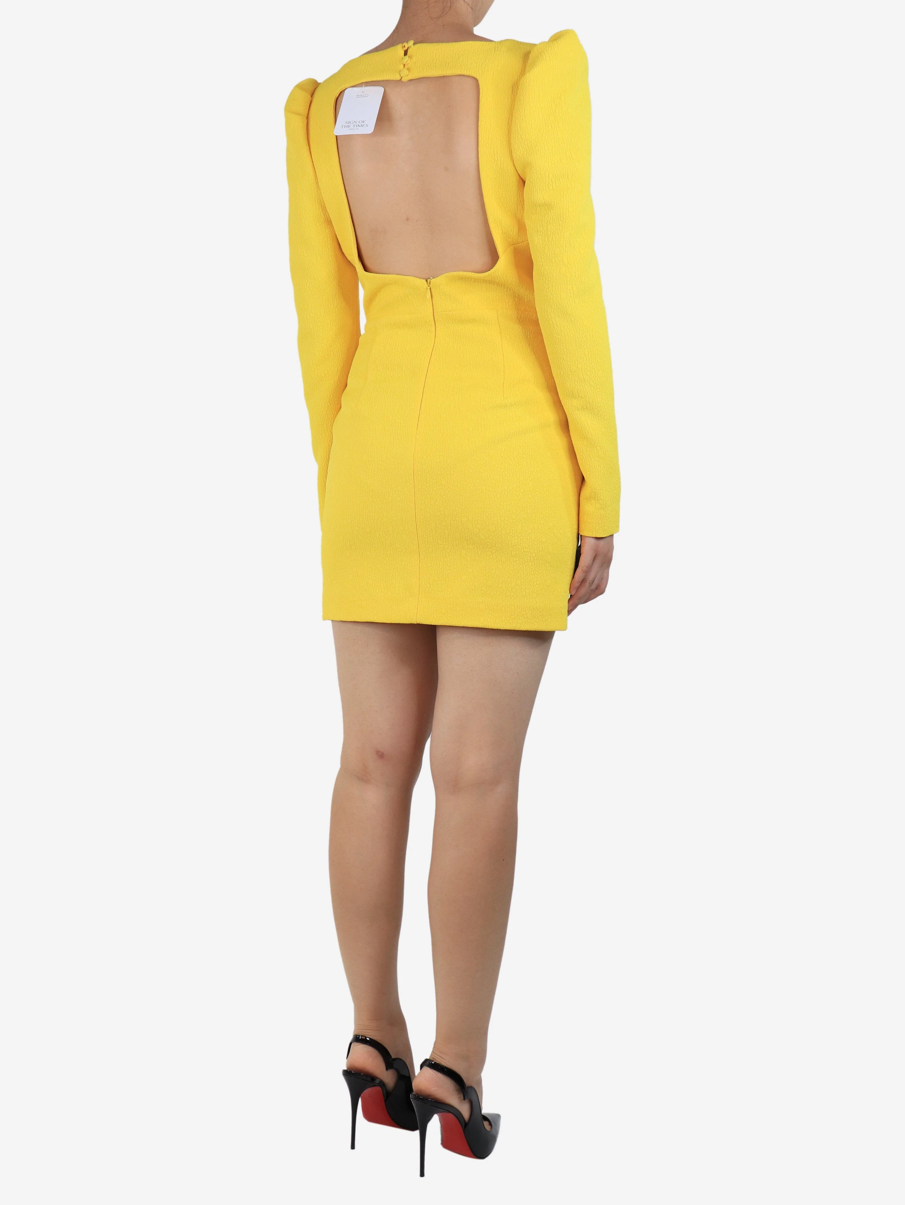 Yellow front cut out mini dress - size UK 10 - Image 2