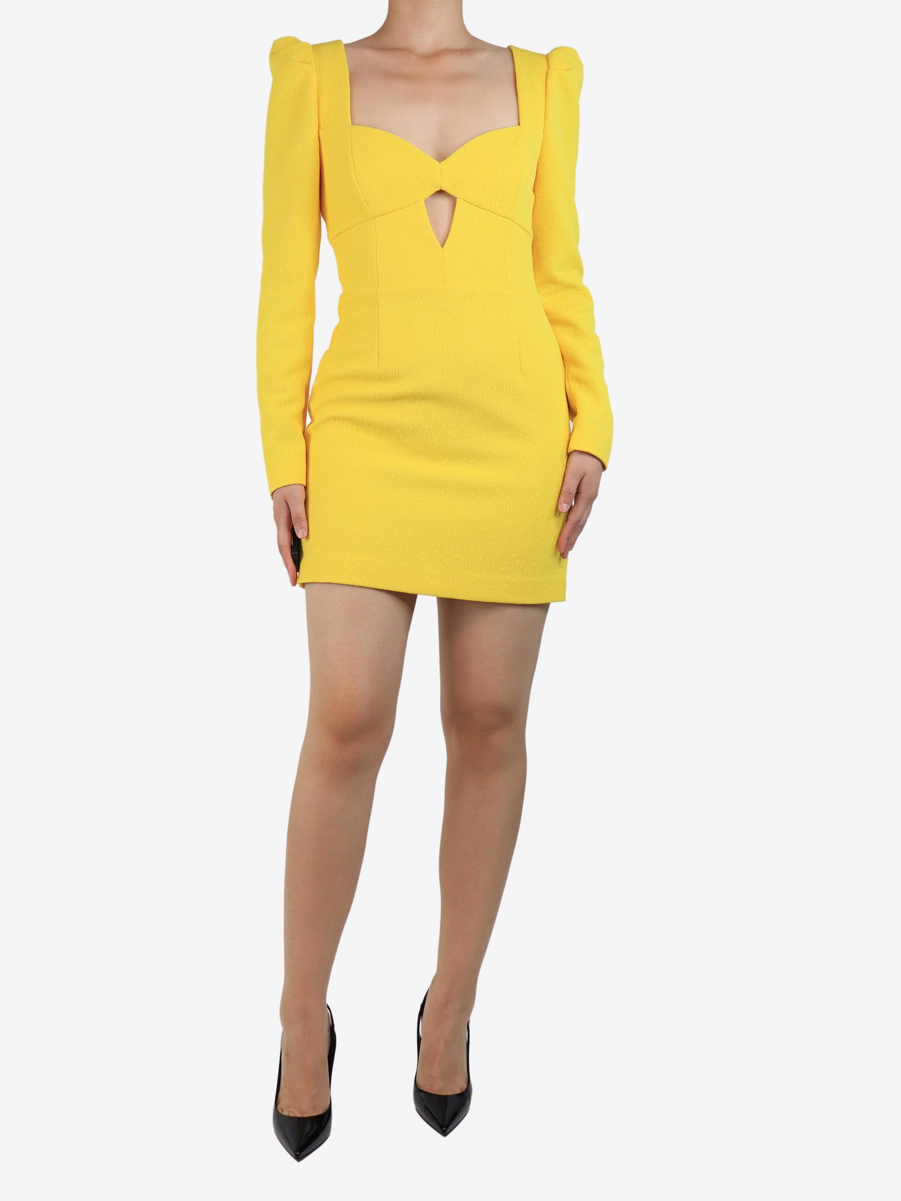 Yellow front cut out mini dress - size UK 10 - Image 3