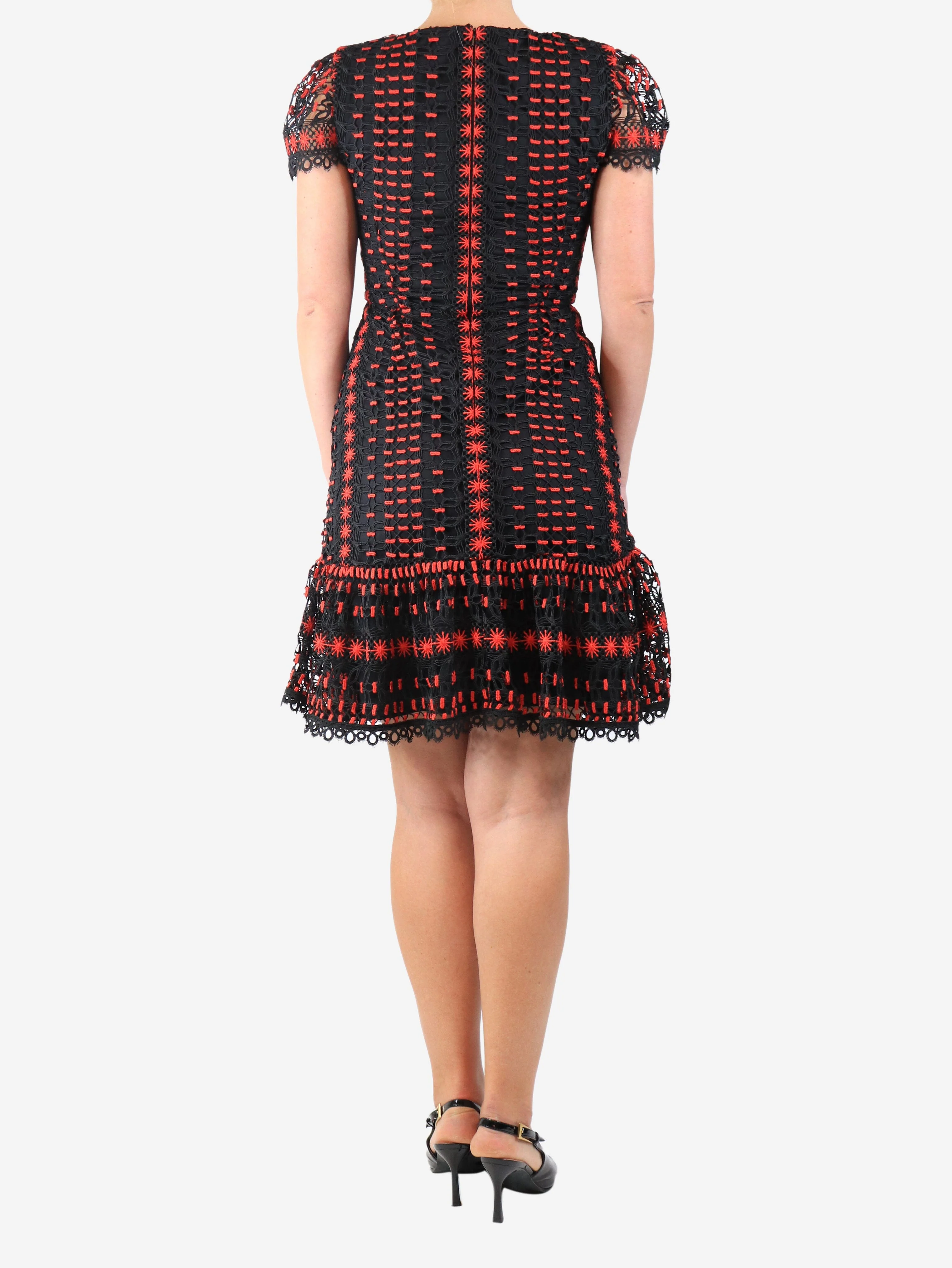 Red and black lace midi dress - size - Image 2