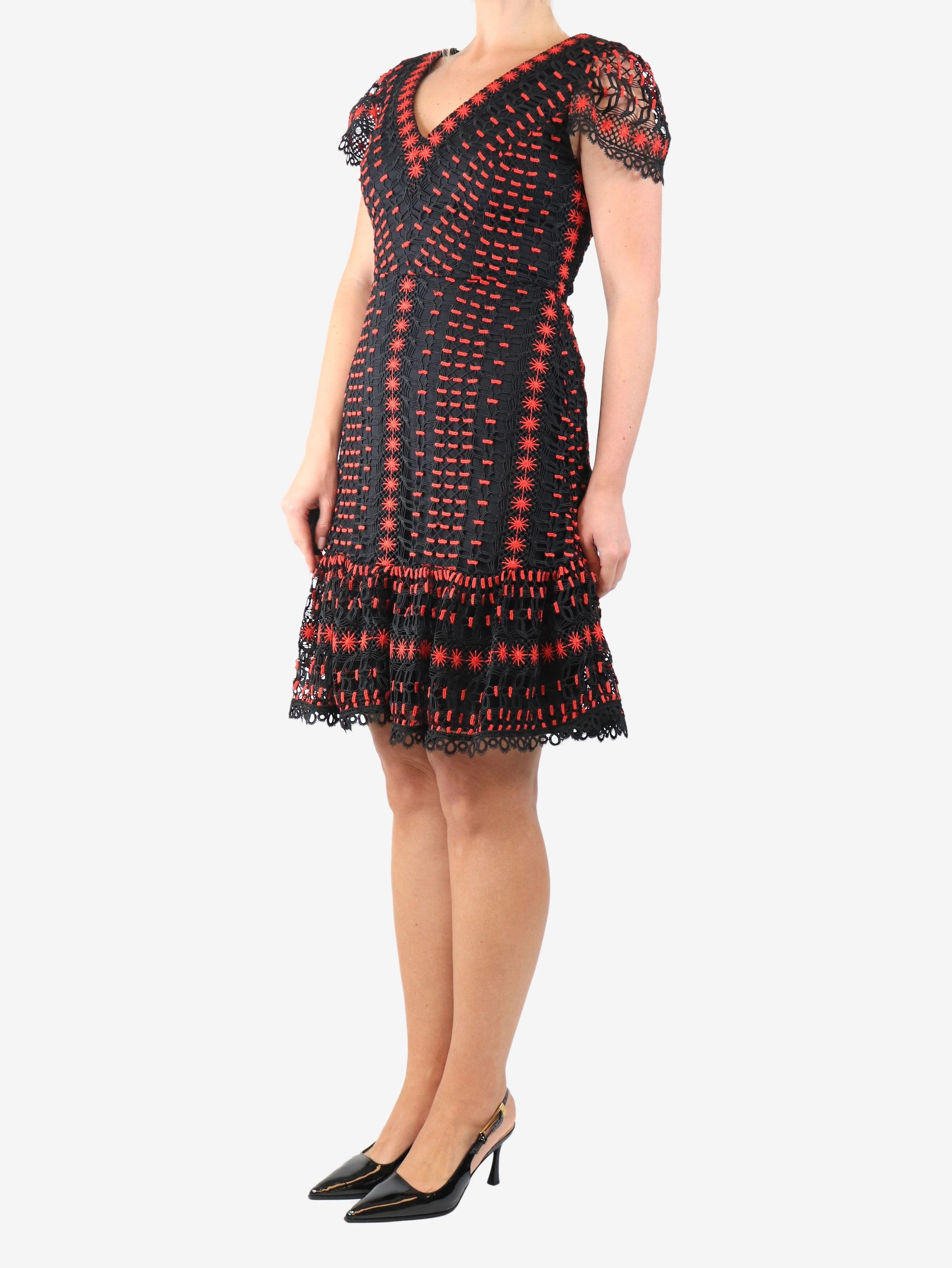 Red and black lace midi dress - size - Image 3
