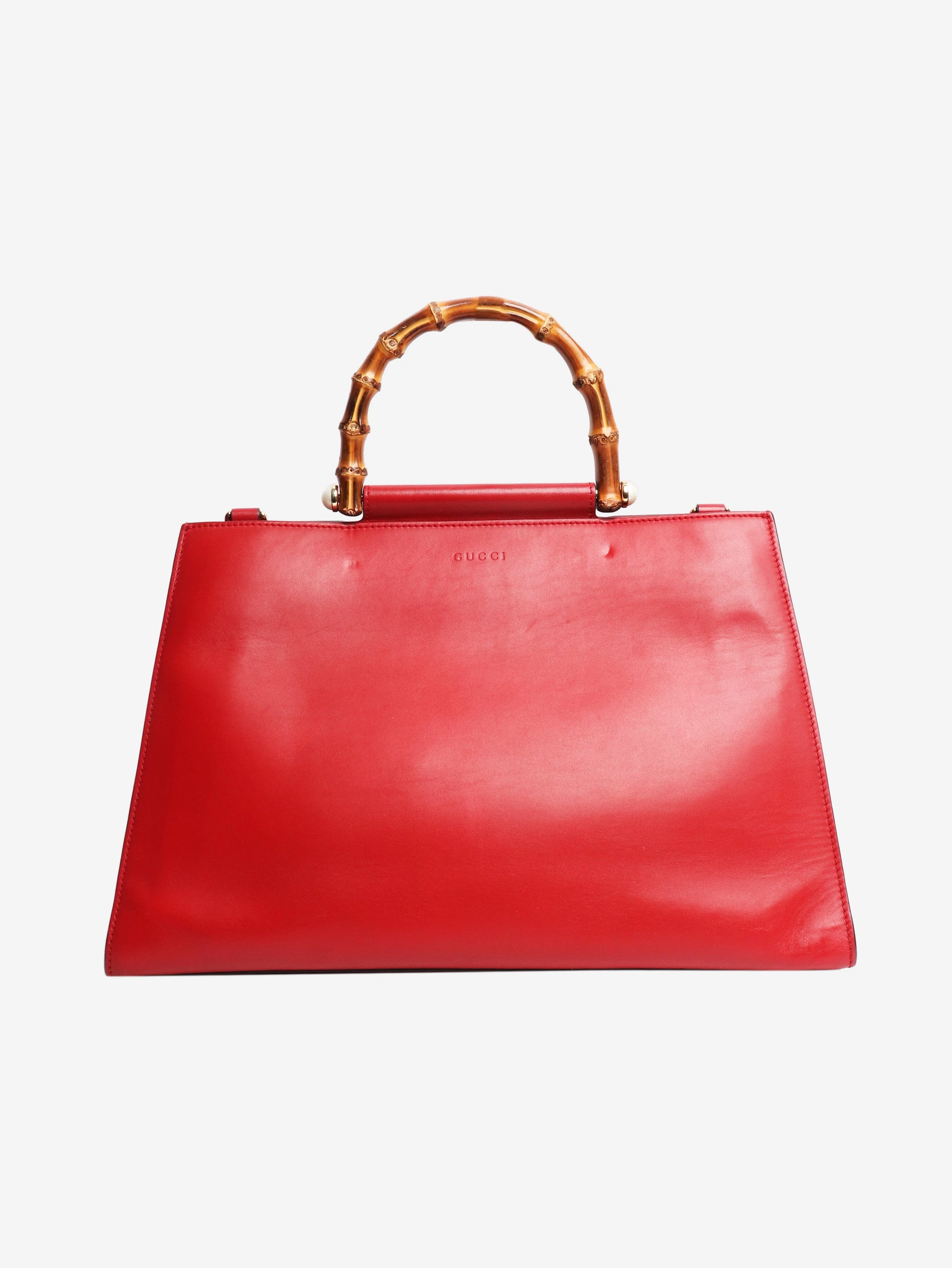 Red bamboo top handle bag - Image 3