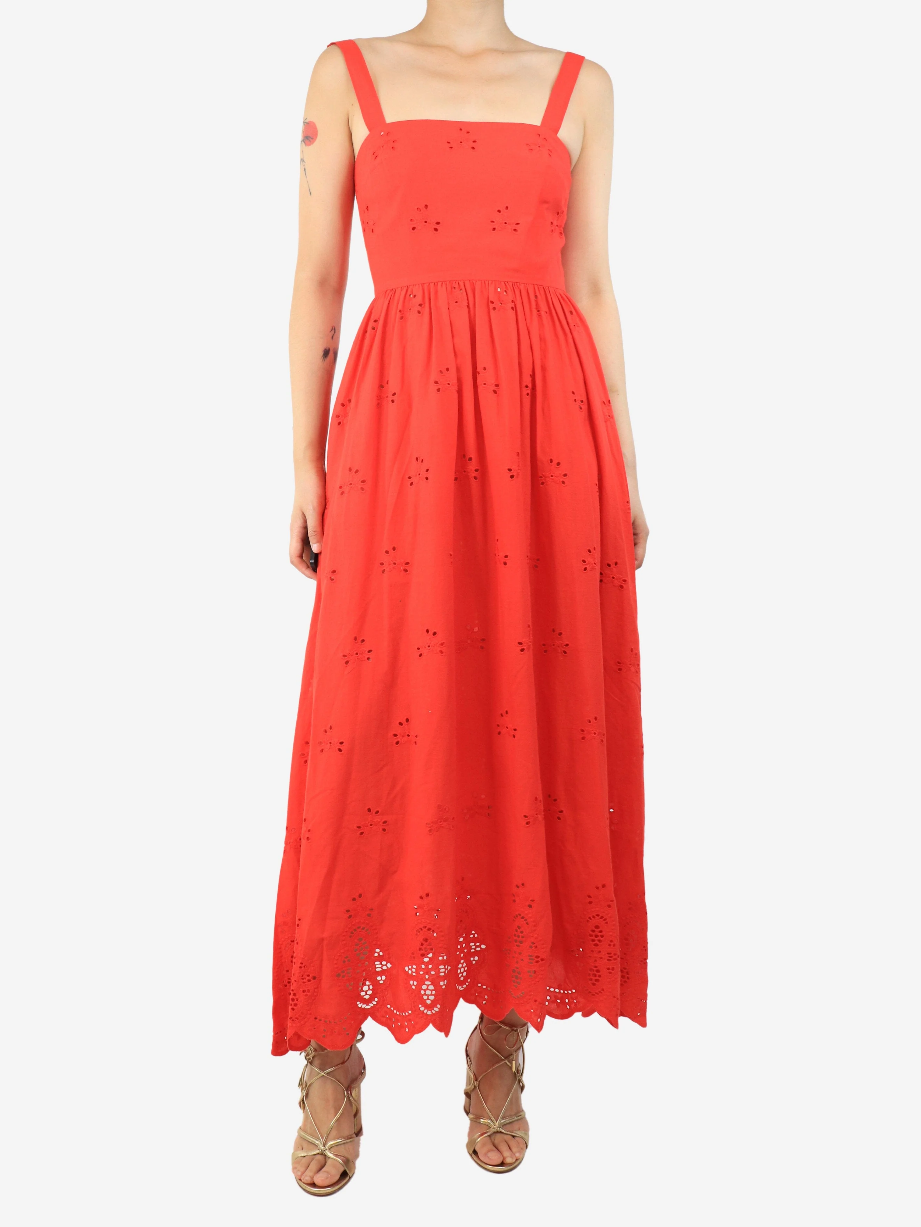 Red broderie maxi dress - size UK 8 - Image 3