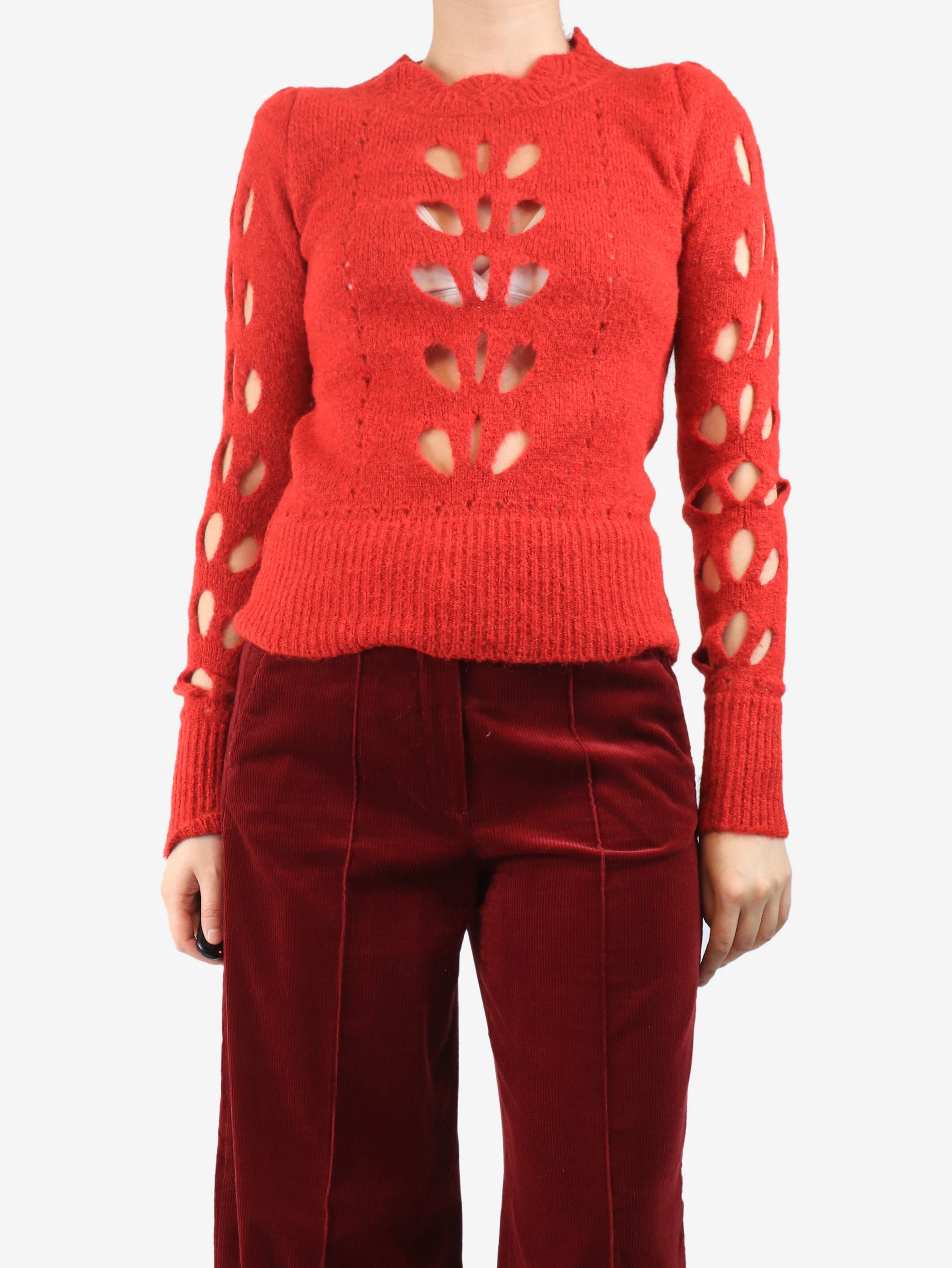 Red cut-out detail knit top - size UK 10 - Image 3