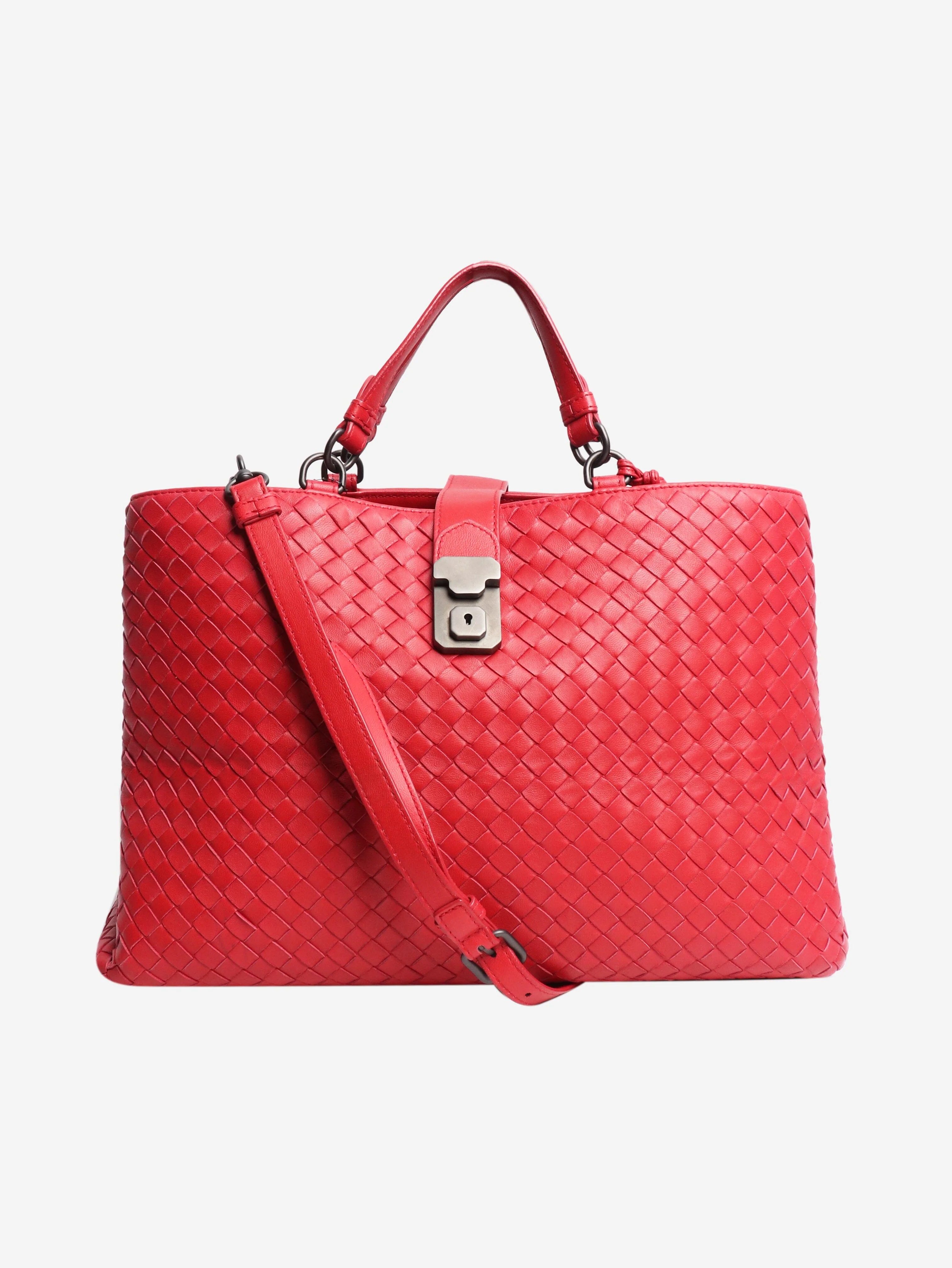 Red Intrecciato leather bag
