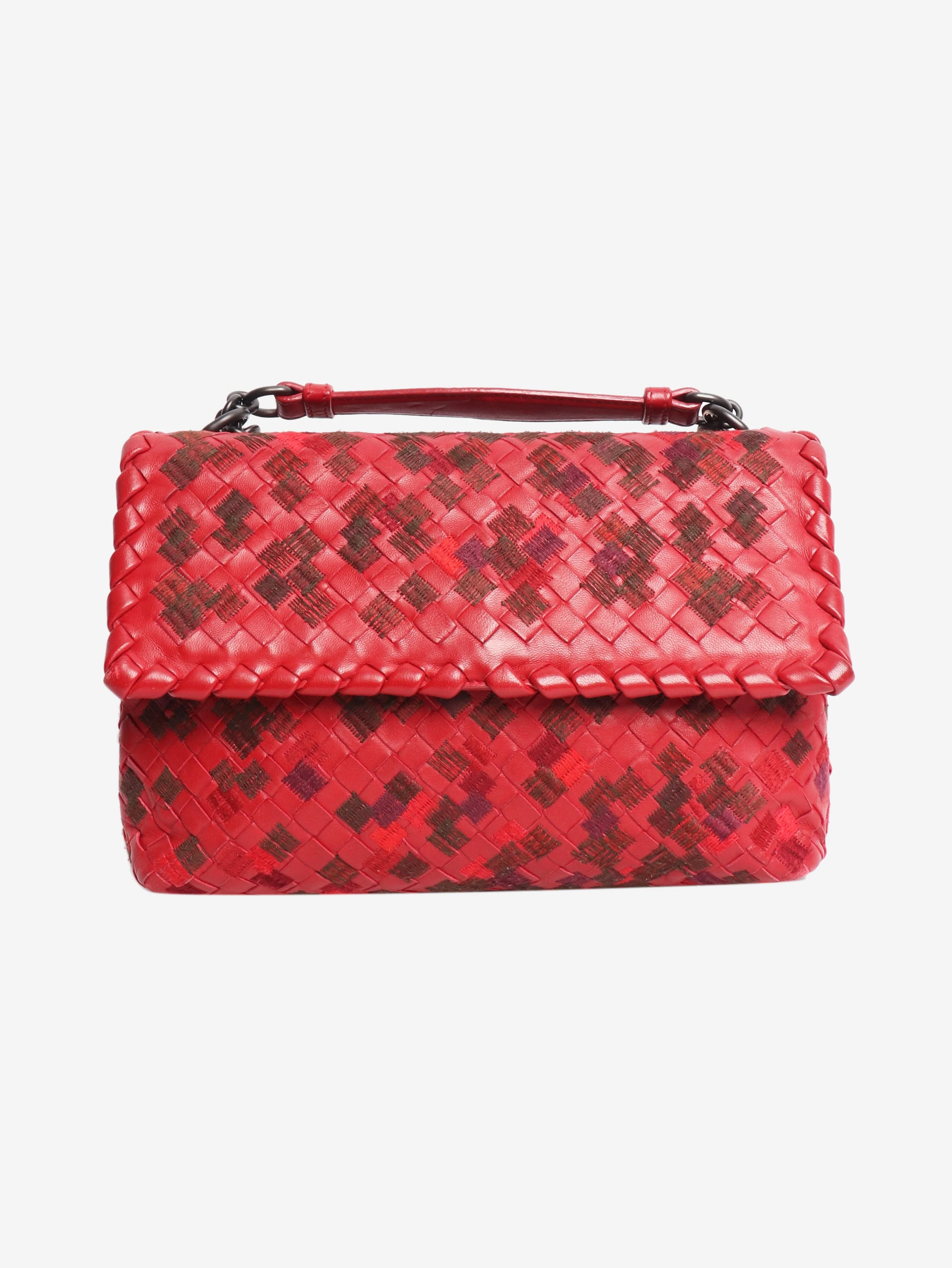 Red Intrecciato leather shoulder bag