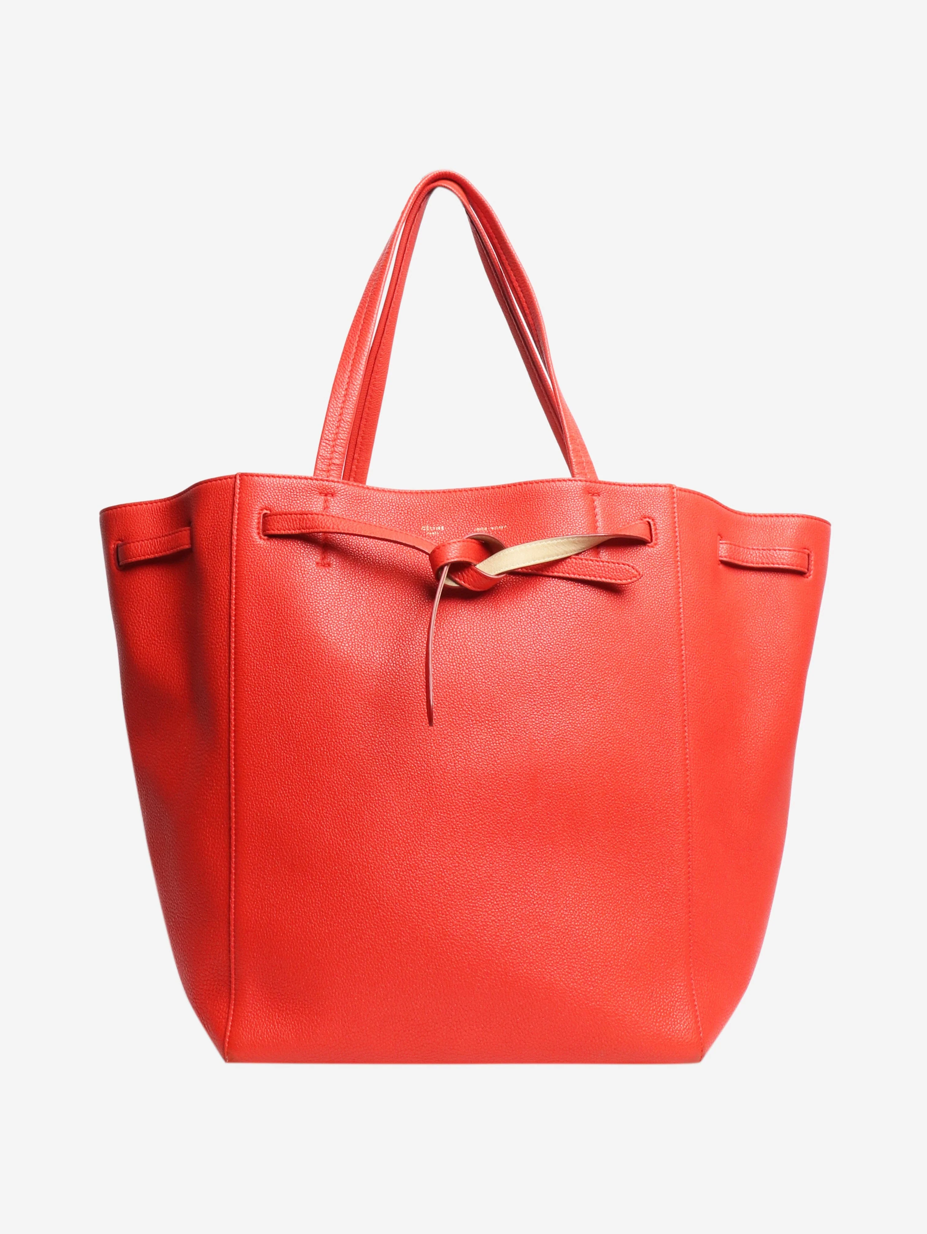 Red leather tote bag
